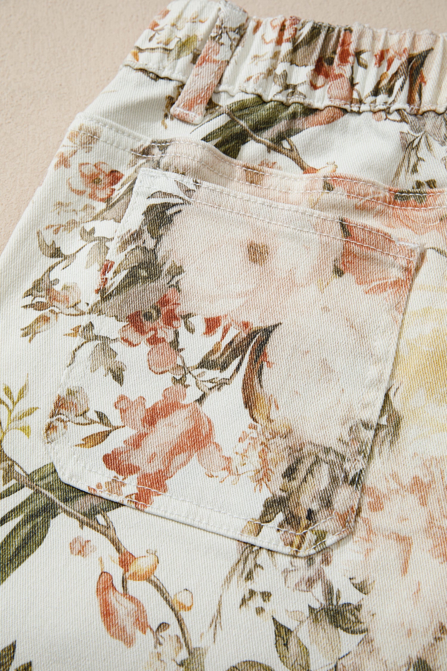Beige Vintage Style Floral Print High Waist Wide Leg Jeans-Bottoms/Jeans-[Adult]-[Female]-2022 Online Blue Zone Planet