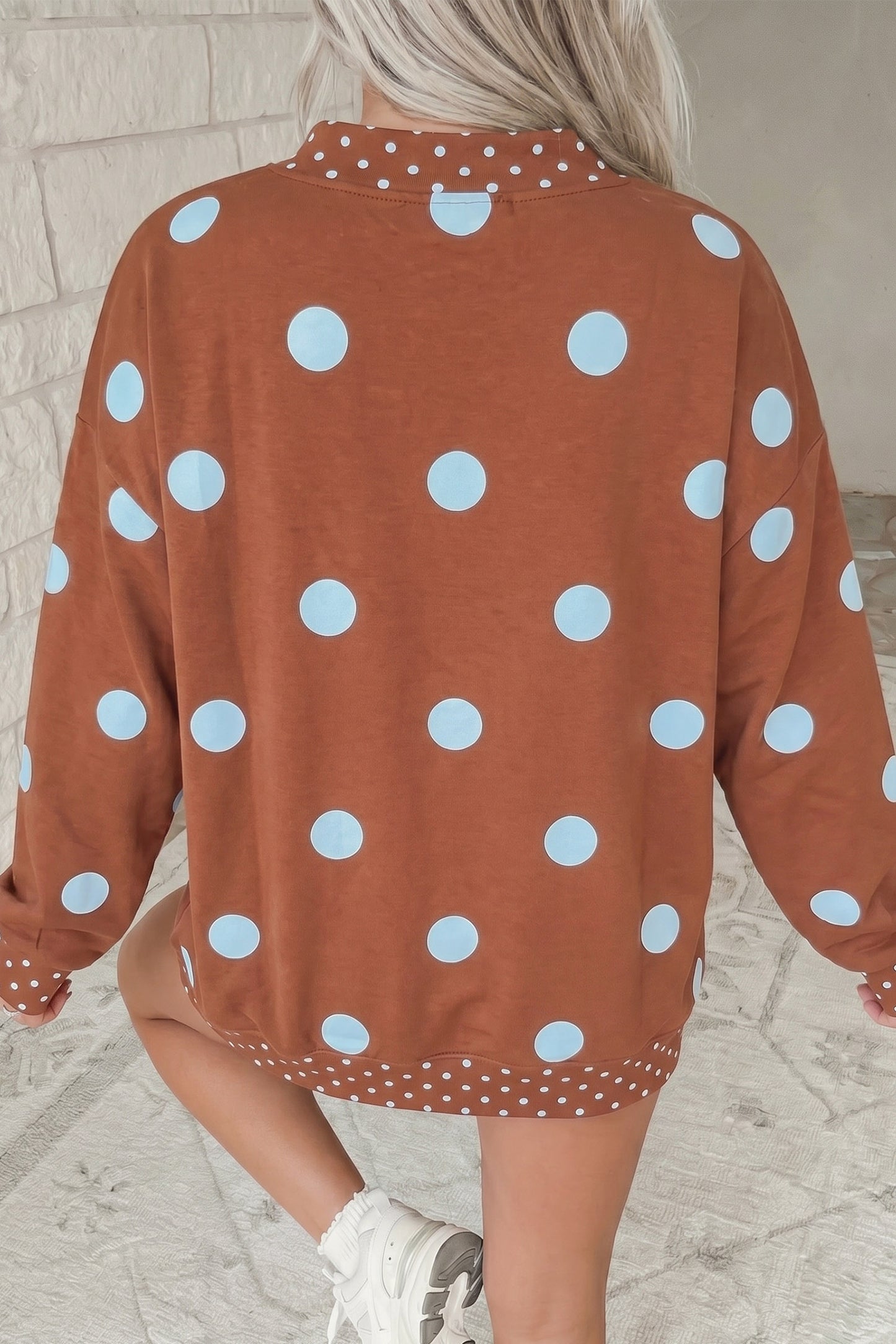 Pink Polka Dot Print Contrast Detail Oversized Tunic Sweatshirt-Tops/Sweatshirts & Hoodies-[Adult]-[Female]-2022 Online Blue Zone Planet