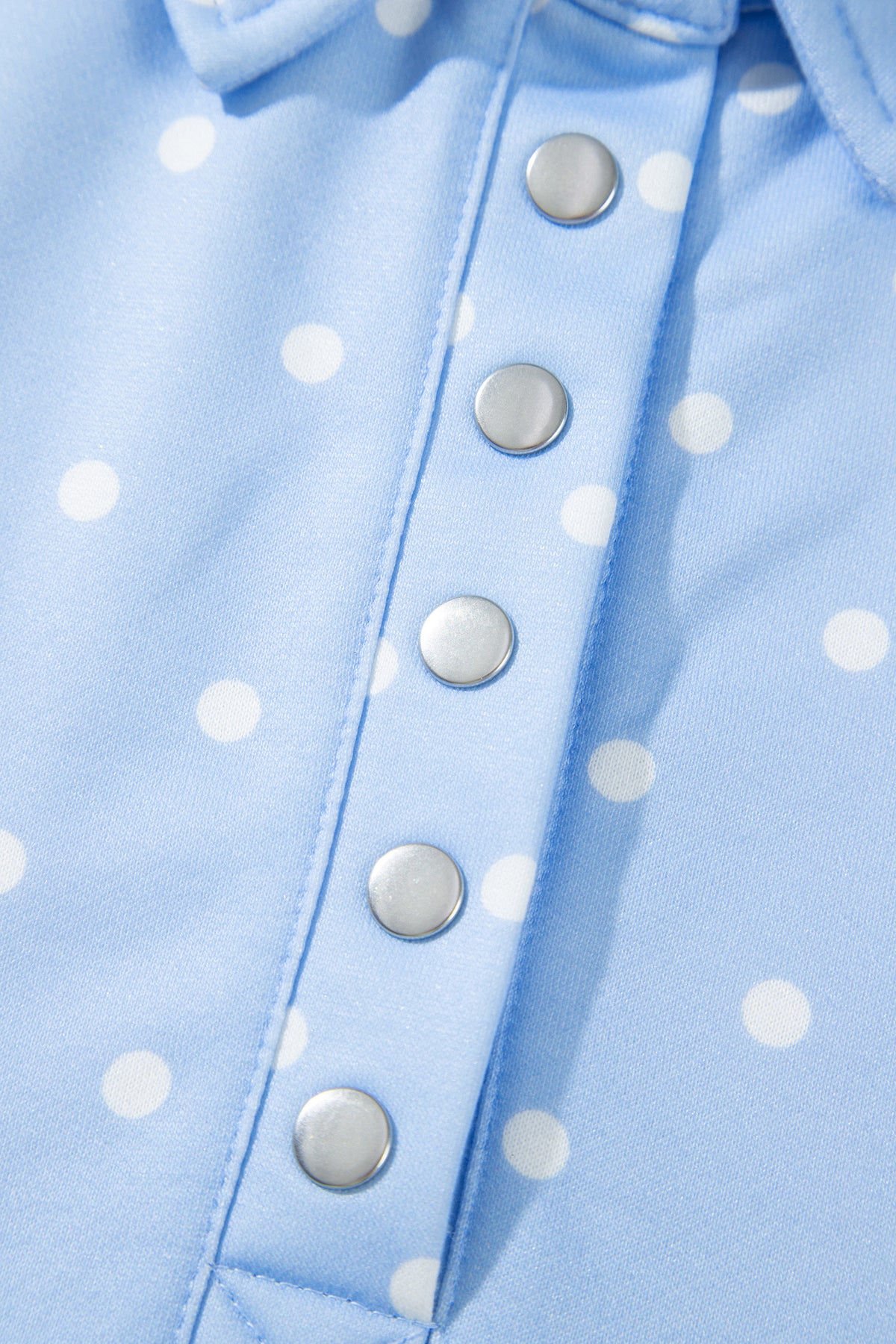 Sky Blue Polka Dot V Neck Metal Button Long Sleeve Shift Plus Size Sweatshirt-Plus Size/Plus Size Sweatshirts & Hoodies-[Adult]-[Female]-2022 Online Blue Zone Planet