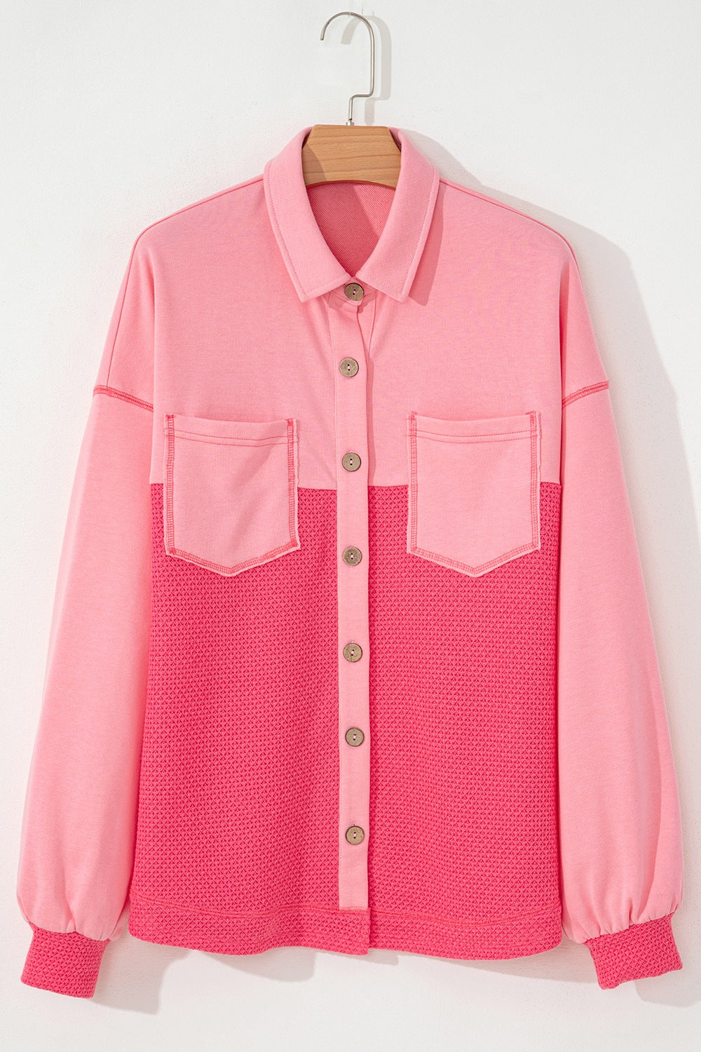Two Tone Button Up Drop Shoulder Shacket-TOPS / DRESSES-[Adult]-[Female]-2022 Online Blue Zone Planet