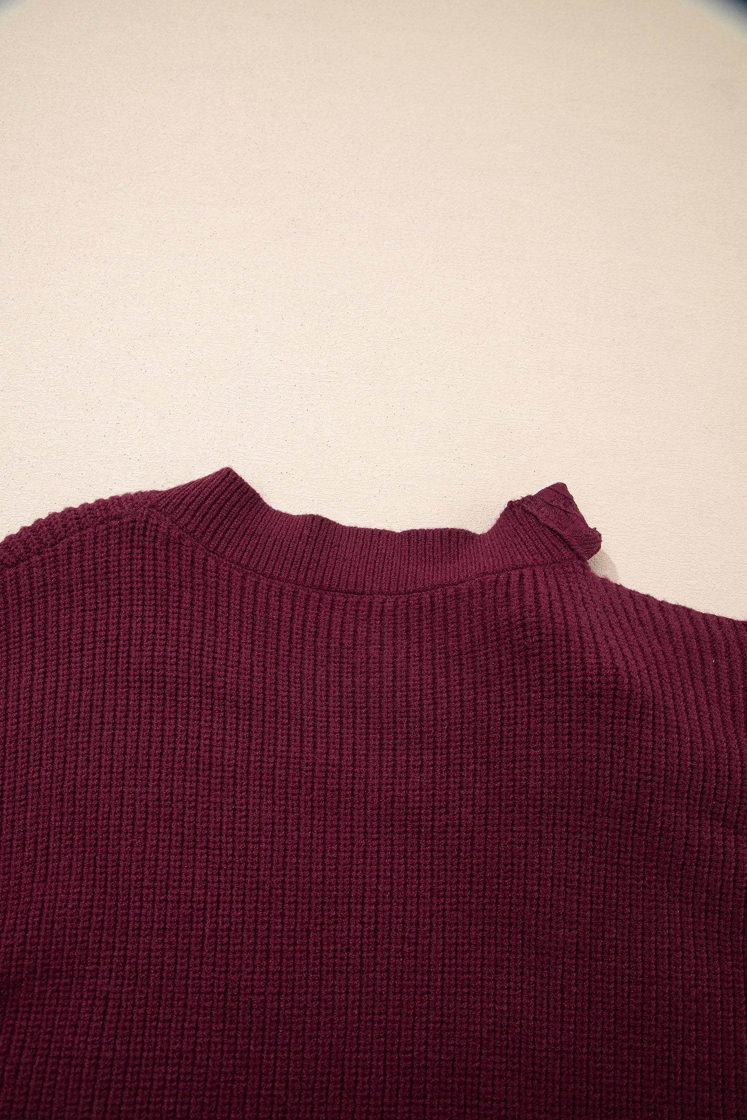 Burgundy Lace Bowknot Asymmetric Neck Sweater-TOPS / DRESSES-[Adult]-[Female]-2022 Online Blue Zone Planet