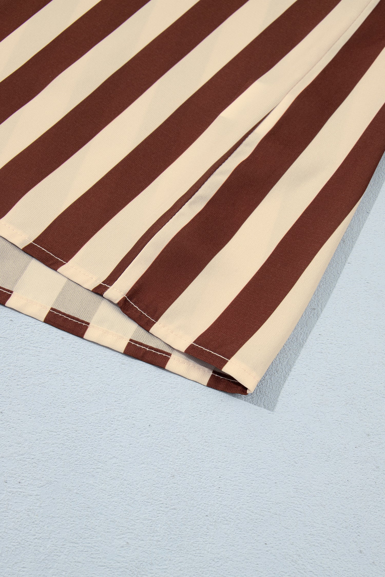 Brown Stripe V Neck Half Sleeve Casual Blouse-Tops/Blouses & Shirts-[Adult]-[Female]-2022 Online Blue Zone Planet