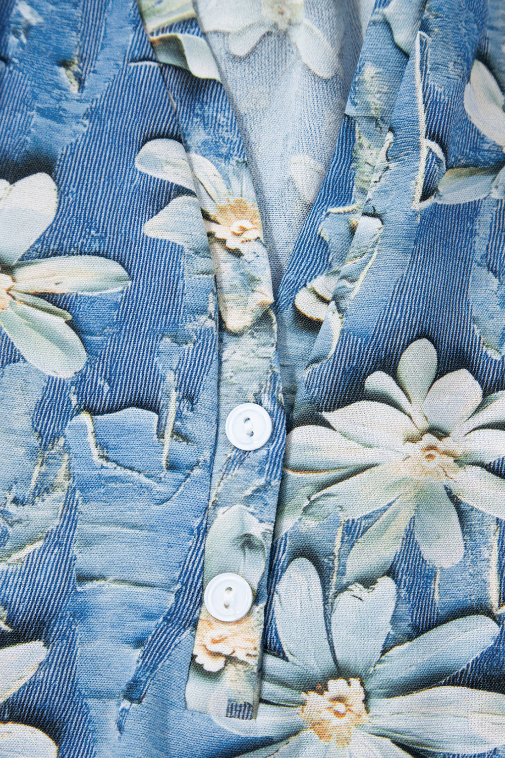 Sky Blue Fall Floral Half Placket Collared V Neck Blouse-Tops/Blouses & Shirts-[Adult]-[Female]-2022 Online Blue Zone Planet