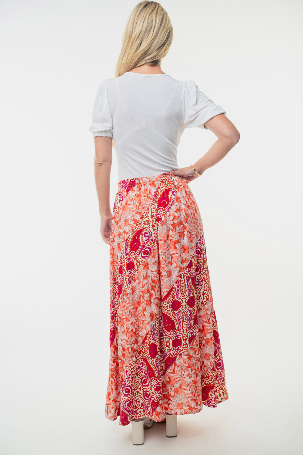 White Birch Full Size High Waisted Floral Woven Skirt-BOTTOMS SIZES SMALL MEDIUM LARGE-[Adult]-[Female]-2022 Online Blue Zone Planet