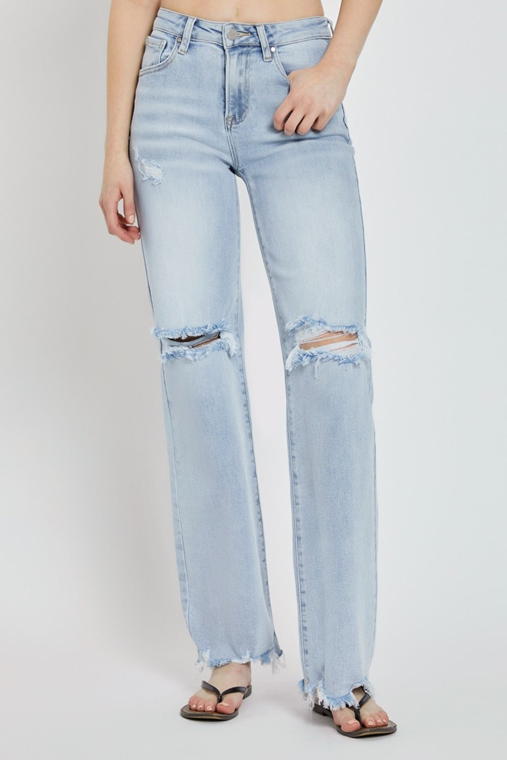 Blue Zone Planet | RISEN Full Size High Rise Distressed Wide Leg Jeans-TOPS / DRESSES-[Adult]-[Female]-2022 Online Blue Zone Planet