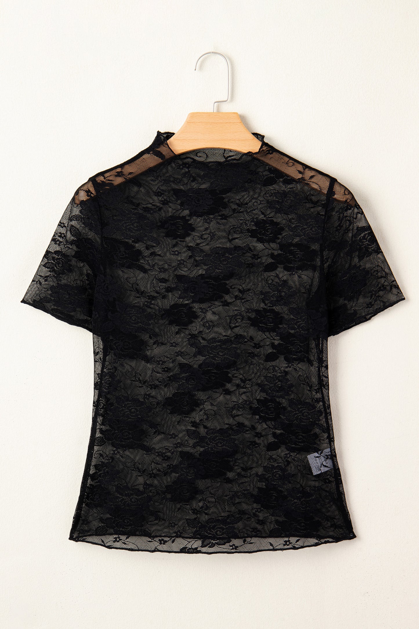 Black Floral Lace Mesh Short Sleeve Sheer Top-Tops/Tops & Tees-[Adult]-[Female]-2022 Online Blue Zone Planet