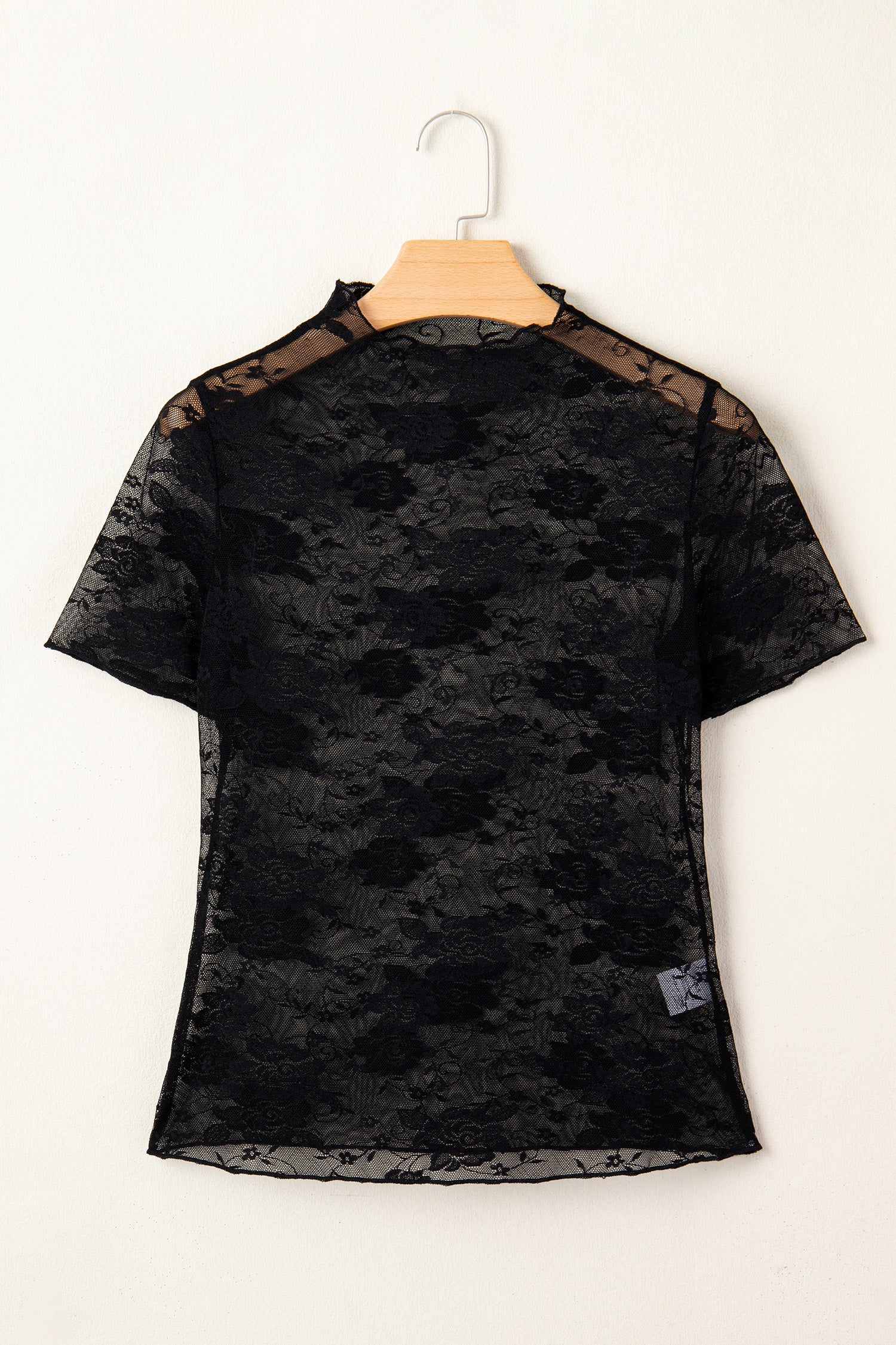 Black Floral Lace Mesh Short Sleeve Sheer Top-Tops/Tops & Tees-[Adult]-[Female]-2022 Online Blue Zone Planet