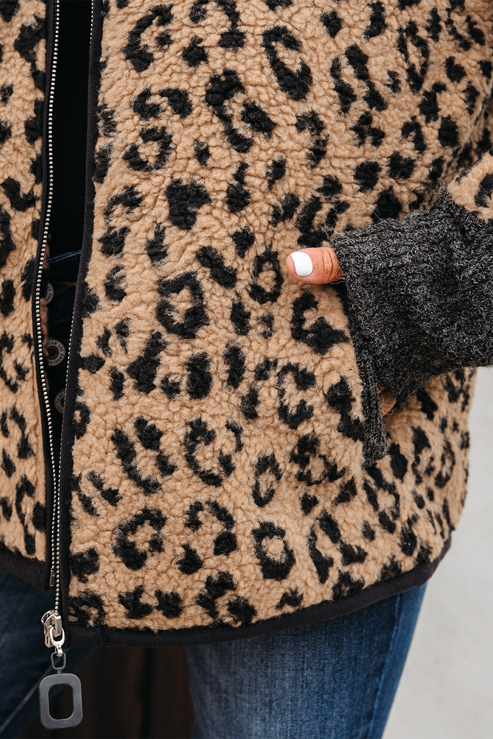 Khaki Leopard Print Zip Up Stand Neck Side Pocket Jacket-Outerwear/Jackets-[Adult]-[Female]-2022 Online Blue Zone Planet