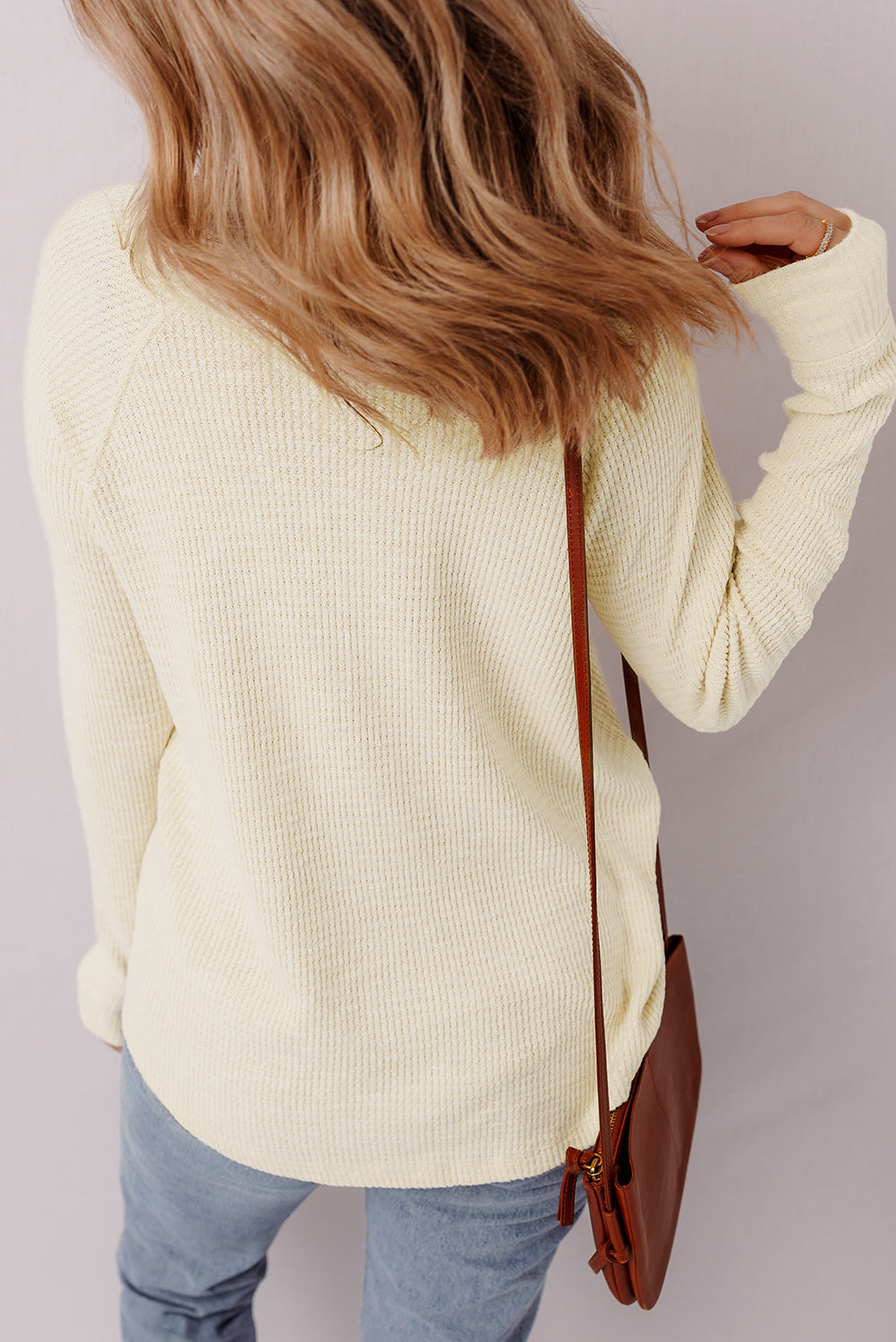 Oatmeal Textured Knit Half Buttons Henley Top-Tops/Long Sleeve Tops-[Adult]-[Female]-2022 Online Blue Zone Planet