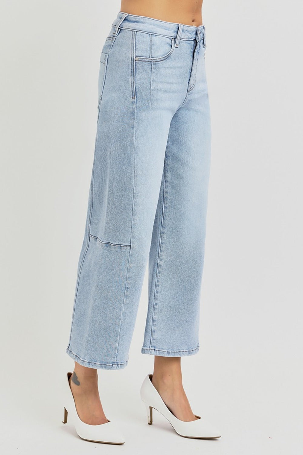 Blue Zone Planet | RISEN Full Size High Rise Seamed Detail Wide Leg Crop Jeans-TOPS / DRESSES-[Adult]-[Female]-2022 Online Blue Zone Planet