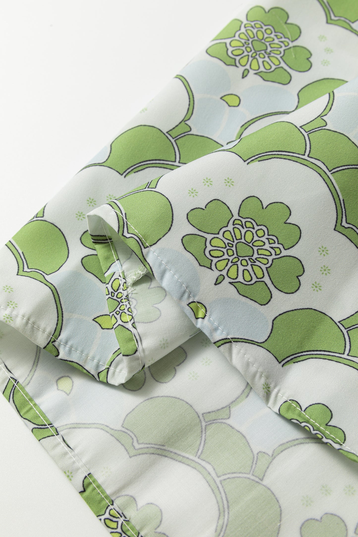 Green Floral Clouds Ruffled Short Sleeve Summer Blouse-Tops/Blouses & Shirts-[Adult]-[Female]-2022 Online Blue Zone Planet