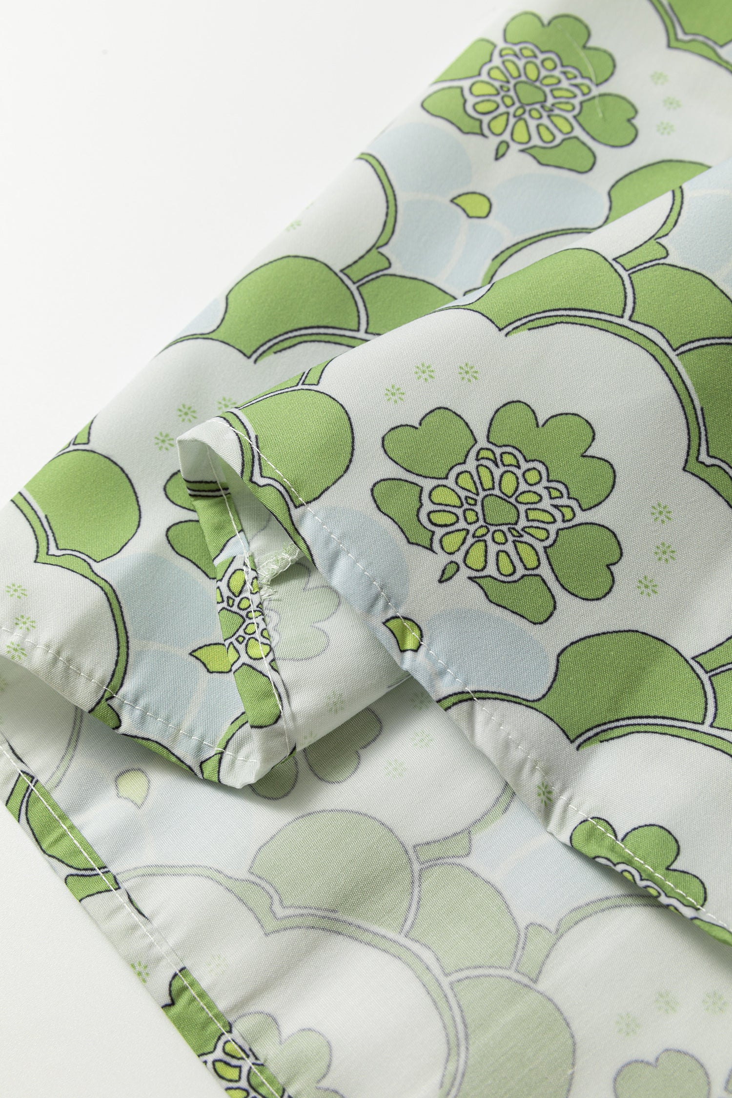 Green Floral Clouds Ruffled Short Sleeve Summer Blouse-Tops/Blouses & Shirts-[Adult]-[Female]-2022 Online Blue Zone Planet