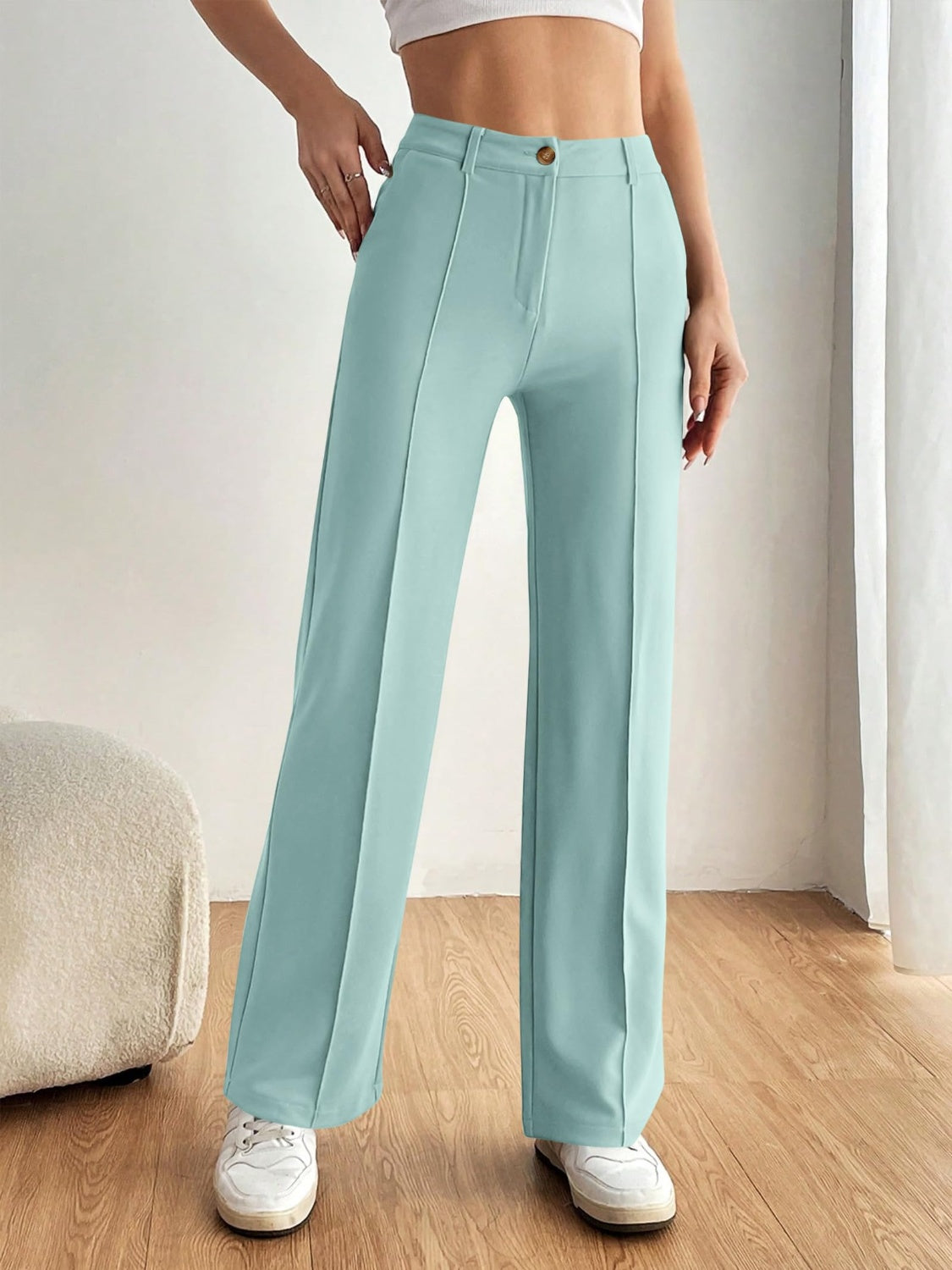 High Waist Wide Leg Pants-BOTTOMS SIZES SMALL MEDIUM LARGE-[Adult]-[Female]-Tiffany Blue-S-2022 Online Blue Zone Planet