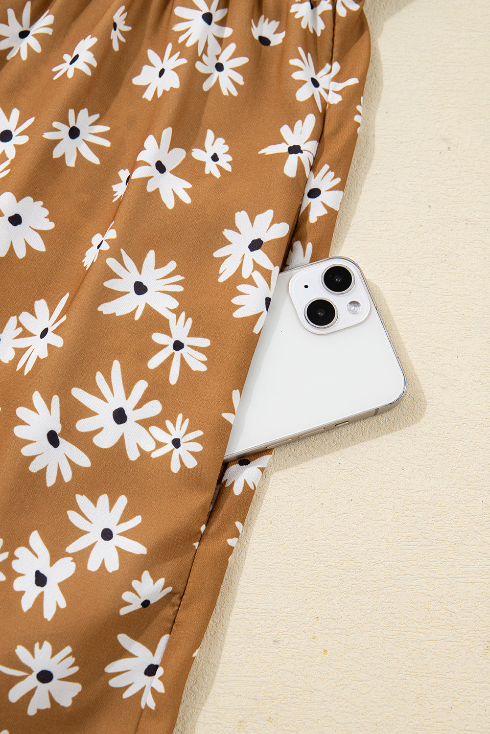 Khaki Plus Size Daisy Floral Print Button Split Neck Puff Sleeve Dress-TOPS / DRESSES-[Adult]-[Female]-2022 Online Blue Zone Planet