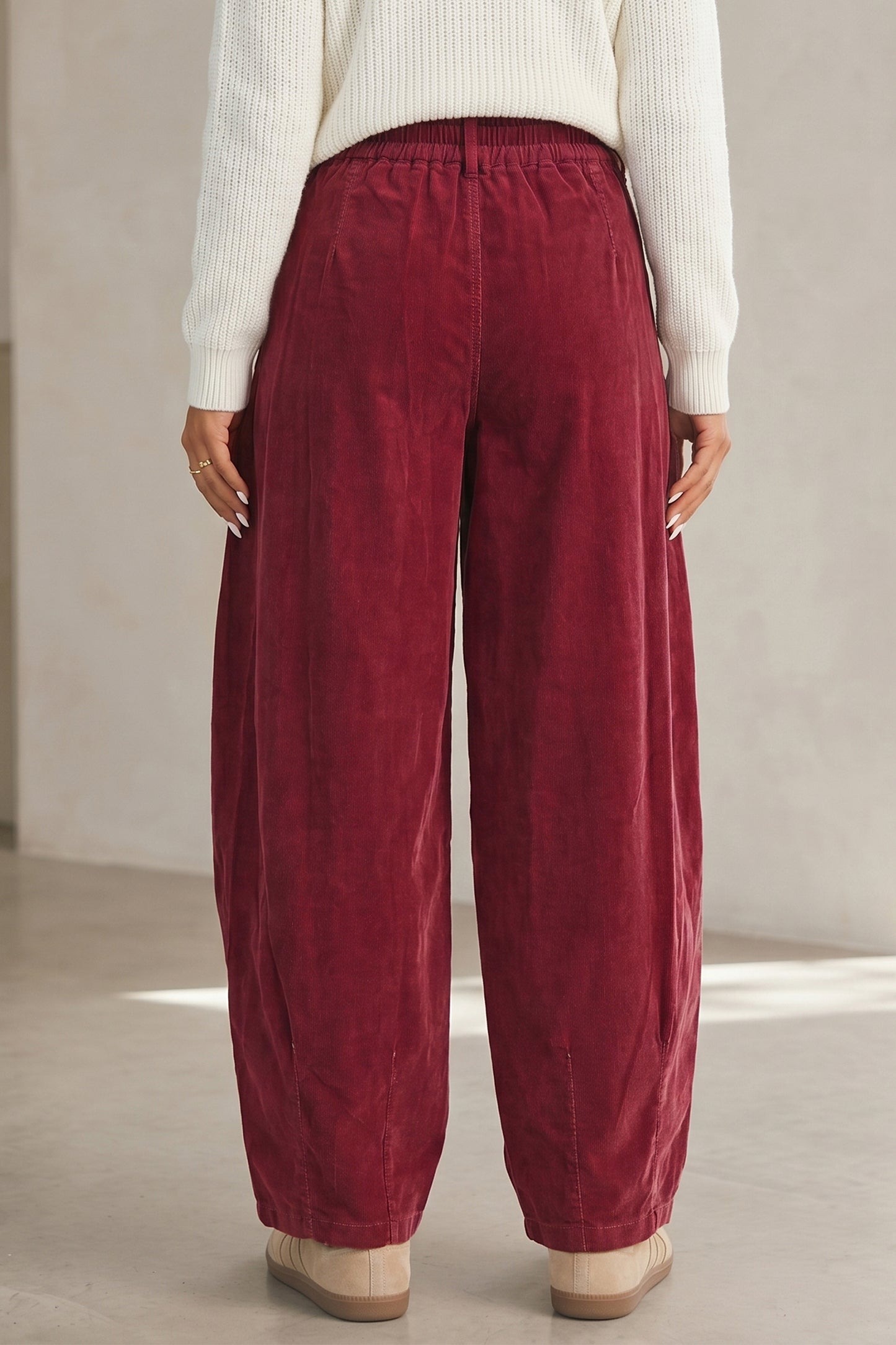 Racing Red Elastic Waist Drawstring Corduroy Casual Pants-Bottoms/Pants & Culotte-[Adult]-[Female]-2022 Online Blue Zone Planet
