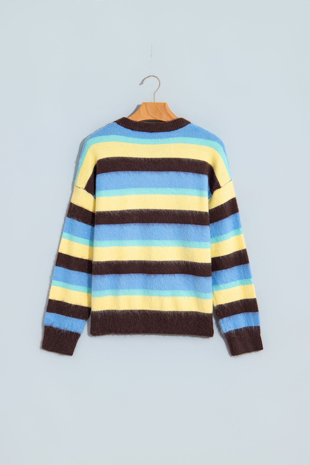 Multicolour Fuzzy Striped Knit Round Neck Casual Shift Sweater-TOPS / DRESSES-[Adult]-[Female]-2022 Online Blue Zone Planet