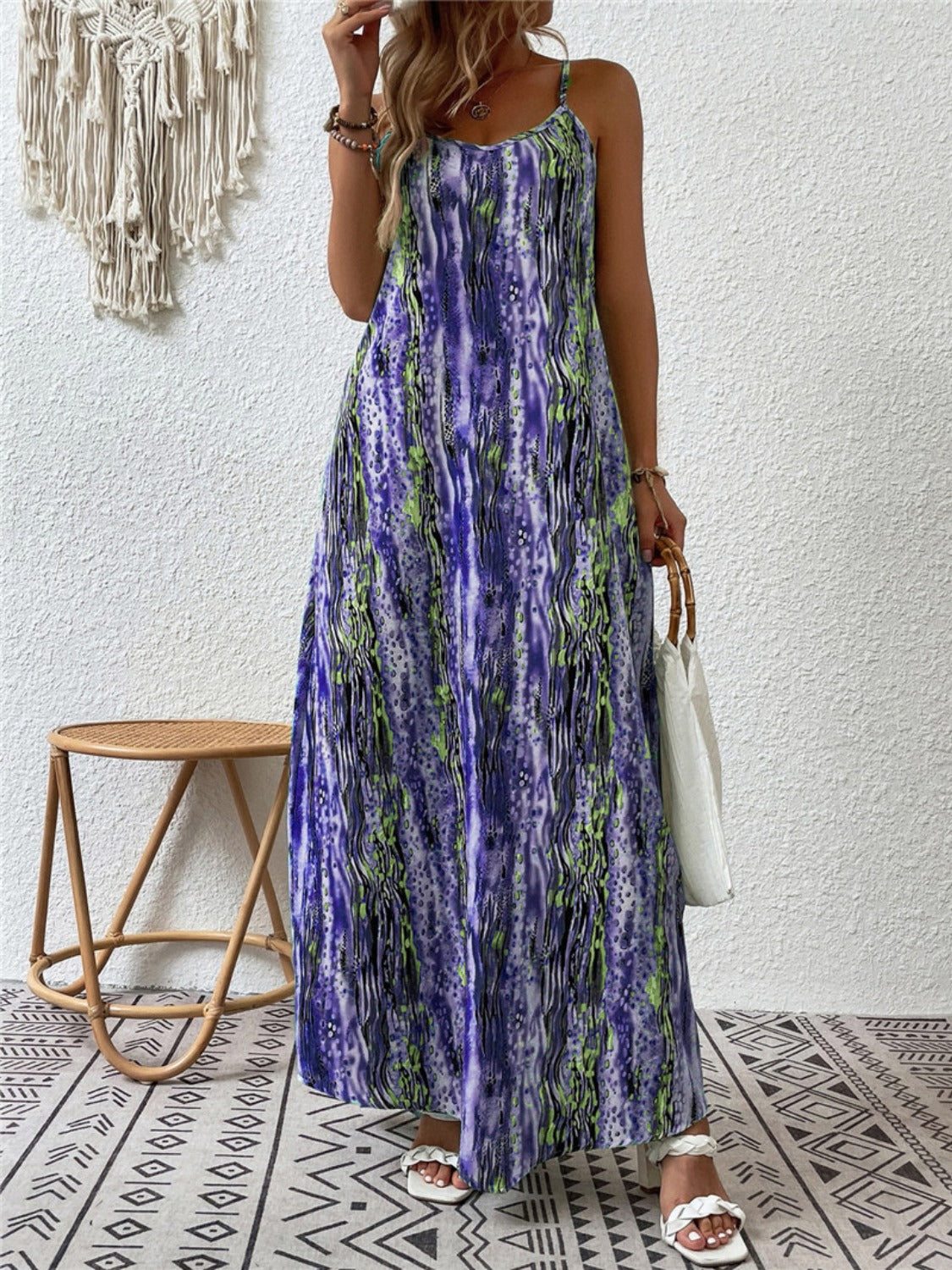 Full Size Printed Scoop Neck Maxi Cami Dress-TOPS / DRESSES-[Adult]-[Female]-Electric Purple-S-2022 Online Blue Zone Planet