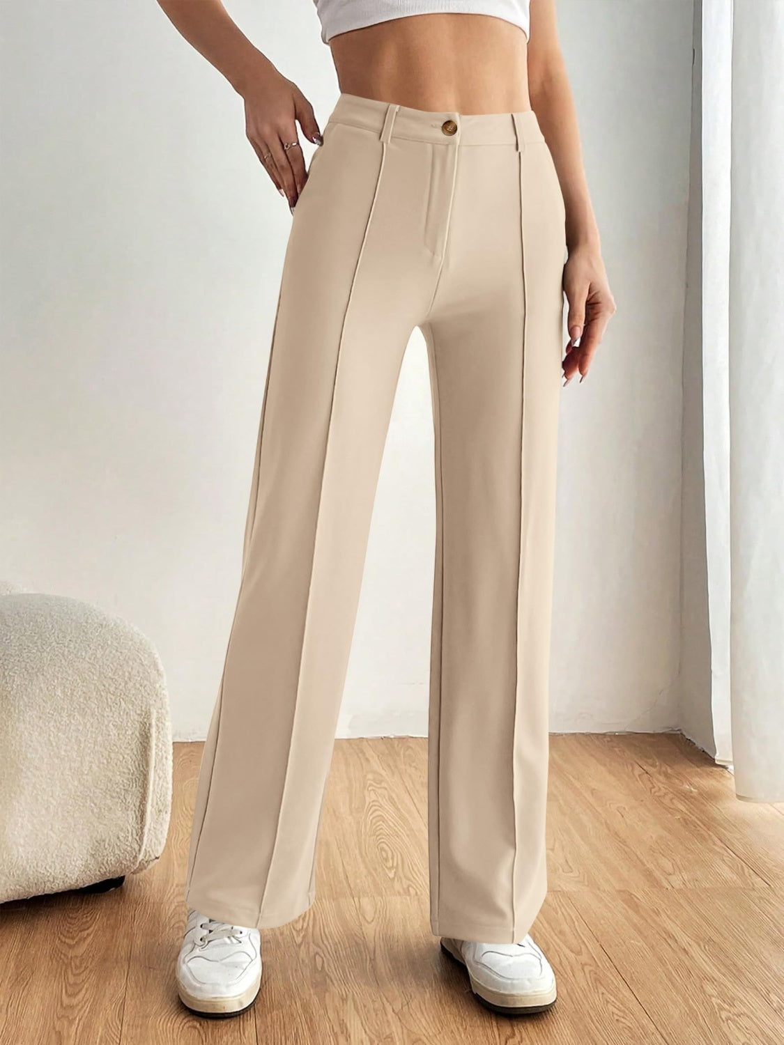 High Waist Wide Leg Pants-BOTTOMS SIZES SMALL MEDIUM LARGE-[Adult]-[Female]-2022 Online Blue Zone Planet