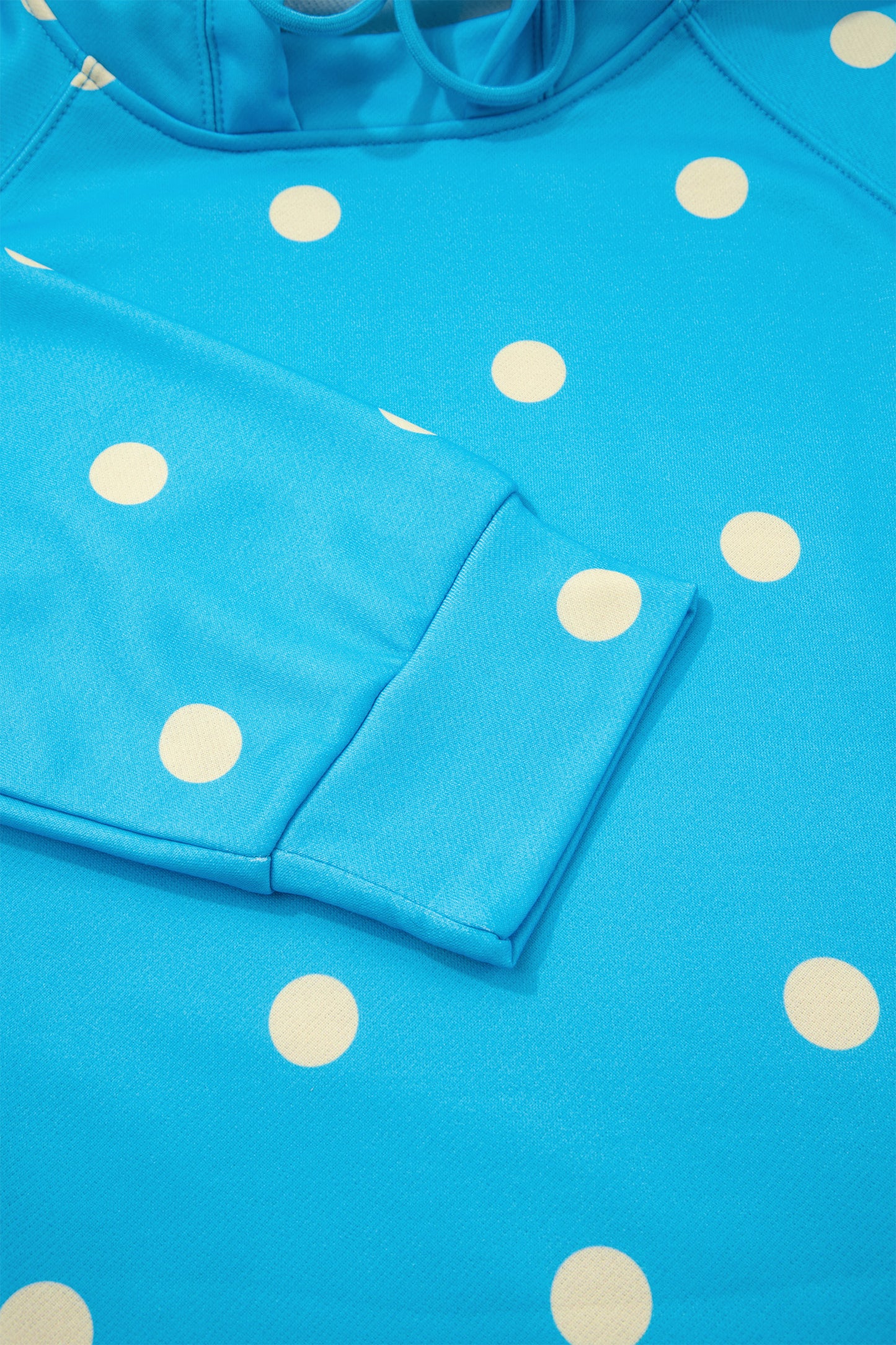 Blue Polka Dot Hooded Drawstring Long Sleeve Plus Size Set-Tops / Dresses-[Adult]-[Female]-2022 Online Blue Zone Planet