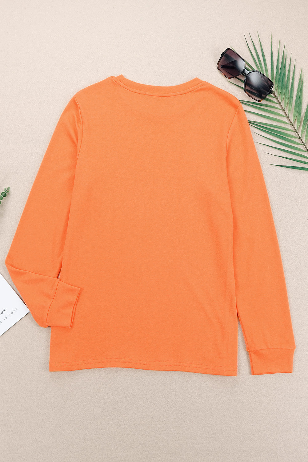 Orange Plain Crew Neck Long Sleeve Top-Sale (50% OFF)/30% OFF-[Adult]-[Female]-2022 Online Blue Zone Planet