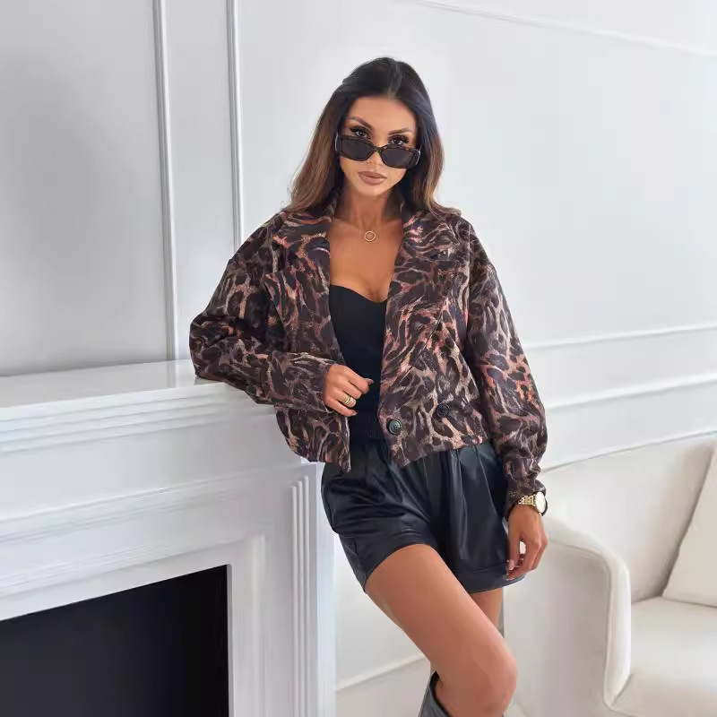 Anna's Long-sleeved Leopard Print Short Jacket-TOPS / DRESSES-[Adult]-[Female]-Coffee-S-2022 Online Blue Zone Planet