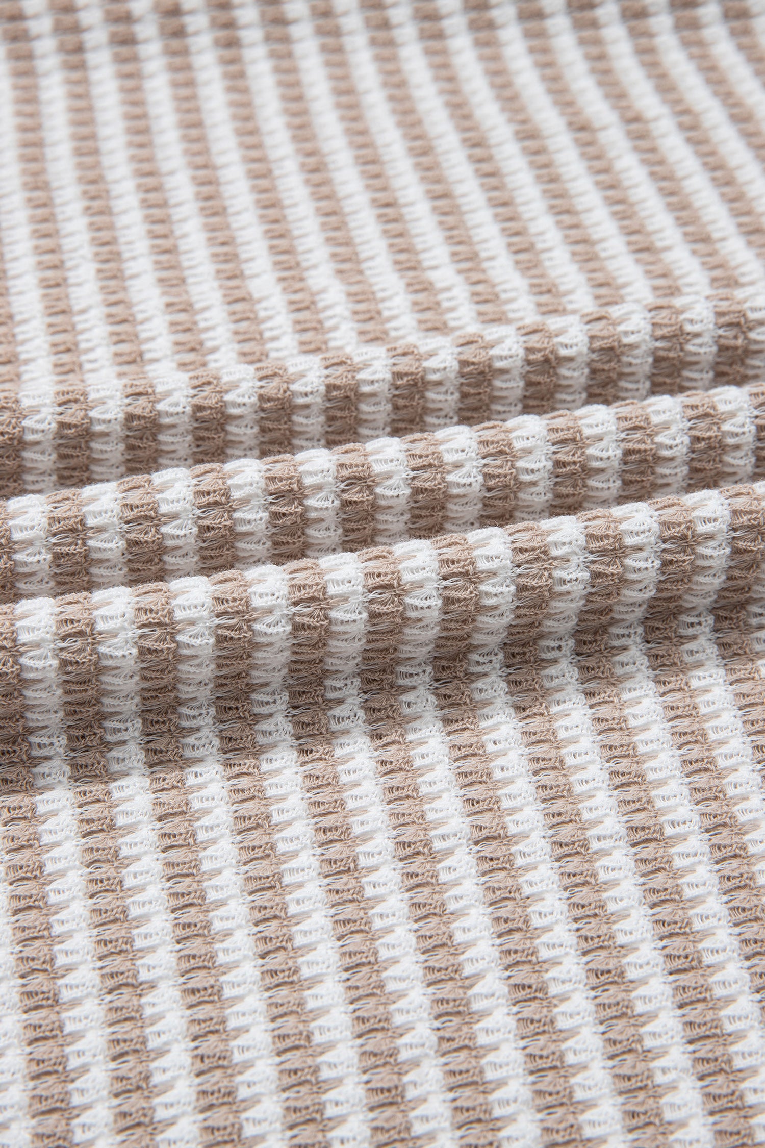 Beige Striped Textured Knit V Neck Casual Top-Tops/Long Sleeve Tops-[Adult]-[Female]-2022 Online Blue Zone Planet