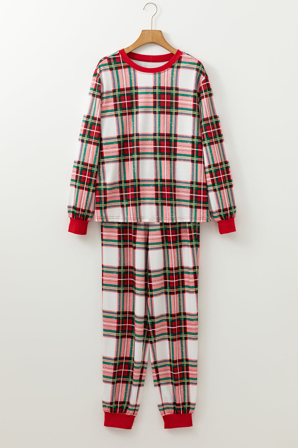 Blue Zone Planet | Red Christmas Plaid Allover Top and Pants Lounge Set-Loungewear & Sleepwear/Loungewear-[Adult]-[Female]-2022 Online Blue Zone Planet