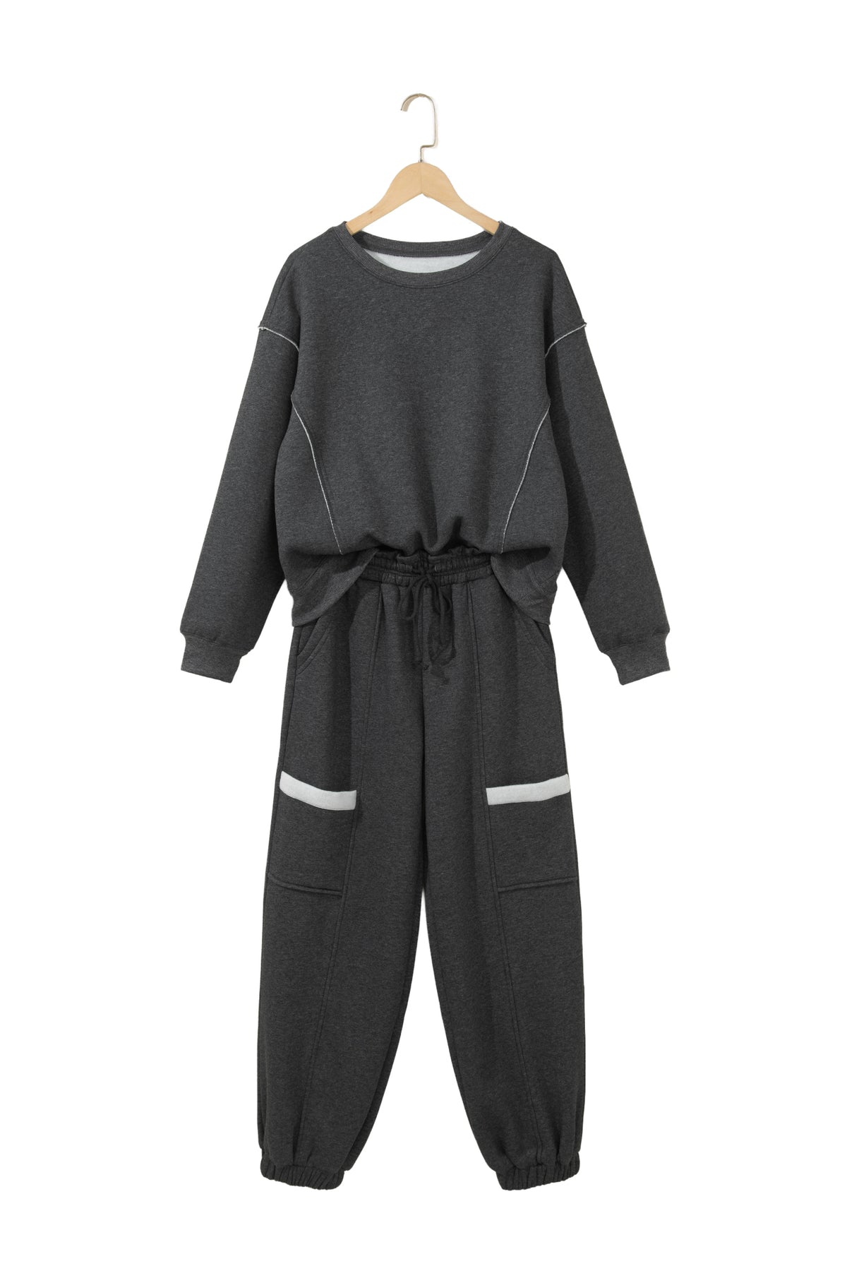 Carbon Grey Solid Colorblock Jogger Pants Set-Two Piece Sets/Pant Sets-[Adult]-[Female]-2022 Online Blue Zone Planet