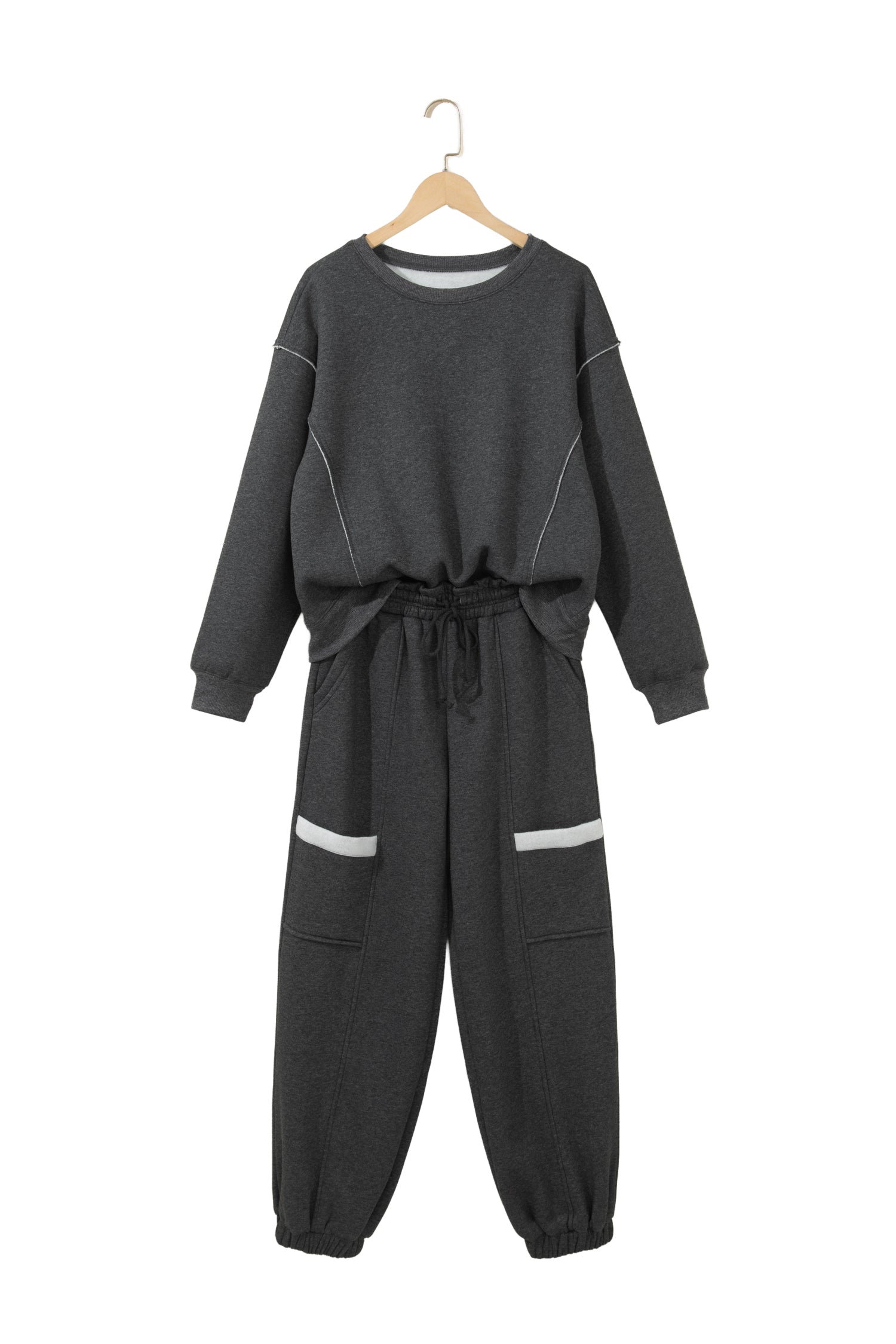 Carbon Grey Solid Colorblock Jogger Pants Set-Two Piece Sets/Pant Sets-[Adult]-[Female]-2022 Online Blue Zone Planet