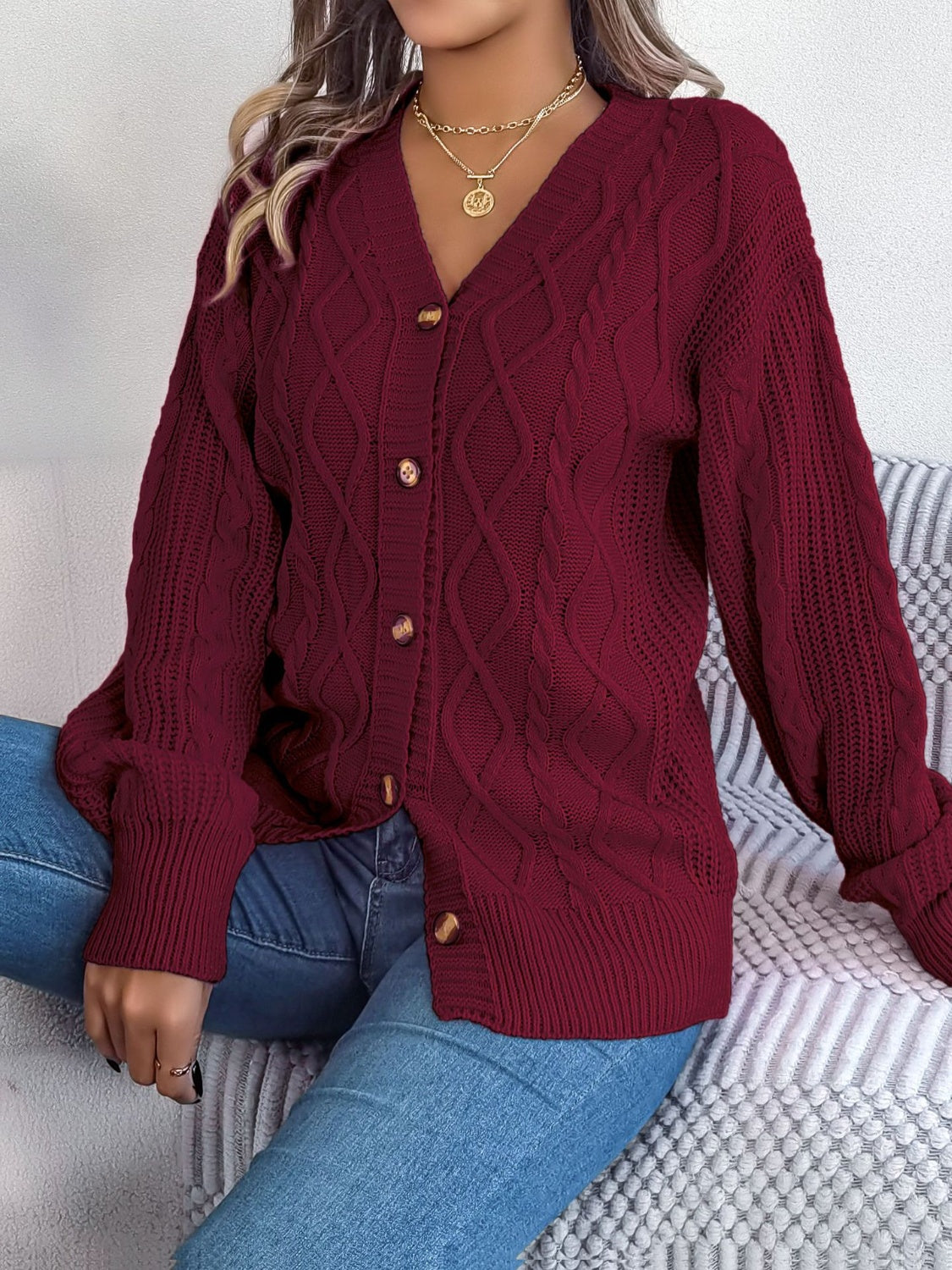 Cable-Knit Long Sleeve Cardigan-TOPS / DRESSES-[Adult]-[Female]-2022 Online Blue Zone Planet