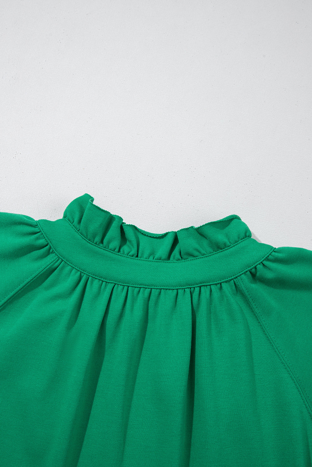 Sea Green Half Zip Puff Sleeve Top and Ruffled Shorts Set-Two Piece Sets/Short Sets-[Adult]-[Female]-2022 Online Blue Zone Planet