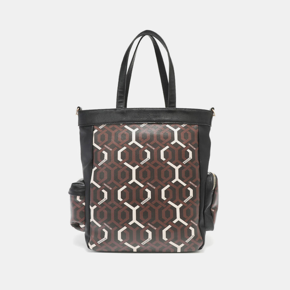 Blue Zone Planet | Nicole Lee USA Geometric Pattern Tote Bag-TOPS / DRESSES-[Adult]-[Female]-Brown-One Size-2022 Online Blue Zone Planet