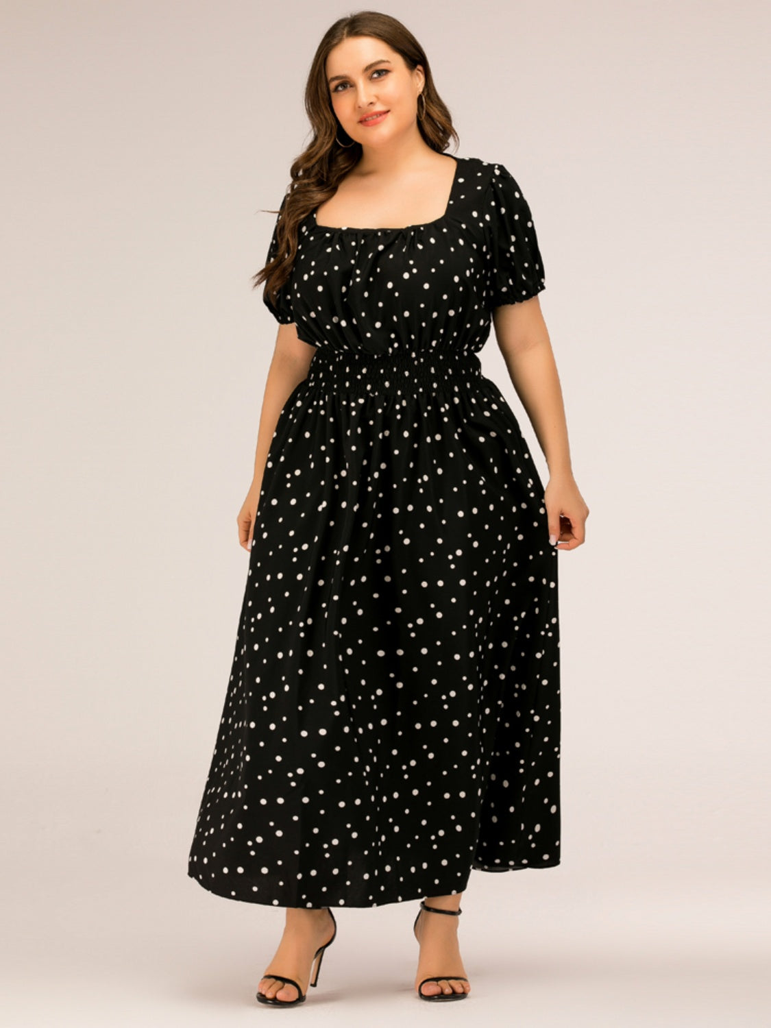 Plus Size Polka Dot Square Neck Dress-TOPS / DRESSES-[Adult]-[Female]-2022 Online Blue Zone Planet