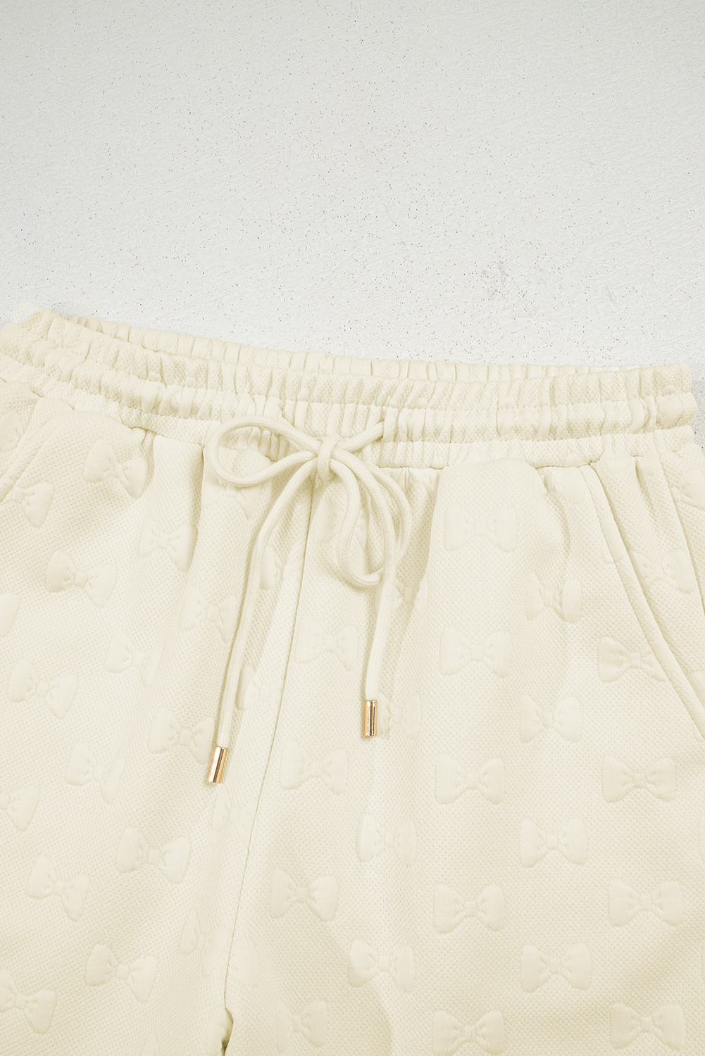 White Bow Jacquard Ruffle Sleeve Short 2pcs Outfit-Two Piece Sets/Short Sets-[Adult]-[Female]-2022 Online Blue Zone Planet