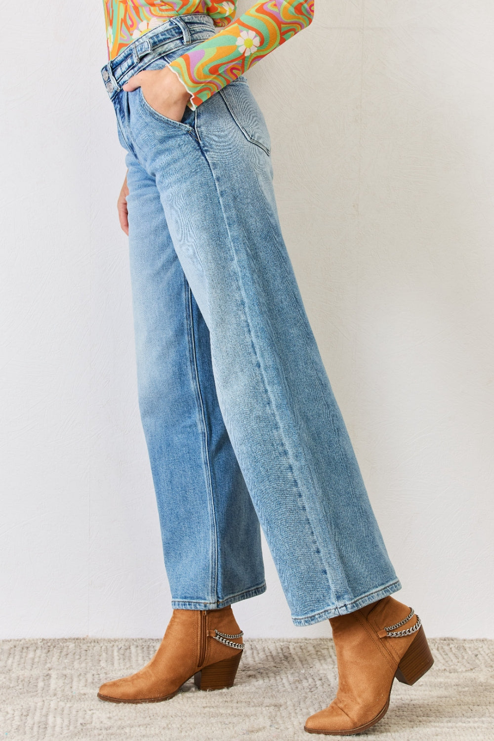 Kancan High Waist Wide Leg Jeans-BOTTOMS SIZES SMALL MEDIUM LARGE-[Adult]-[Female]-2022 Online Blue Zone Planet