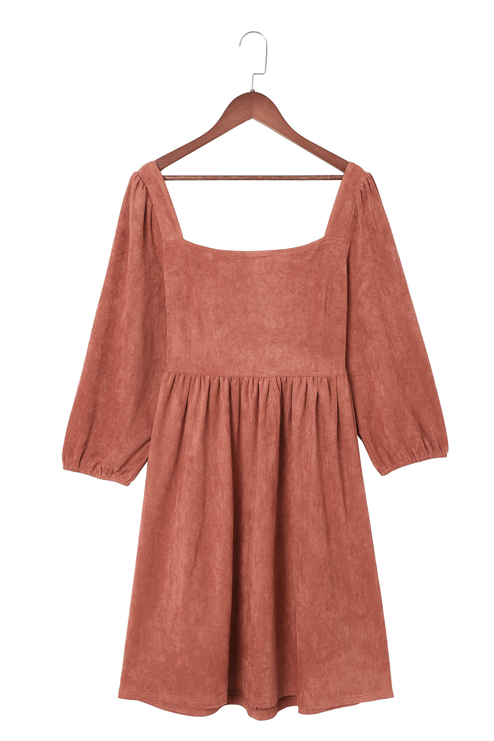 Blue Zone Planet | Brown Suede Square Neck Puff Sleeve Dress-TOPS / DRESSES-[Adult]-[Female]-2022 Online Blue Zone Planet