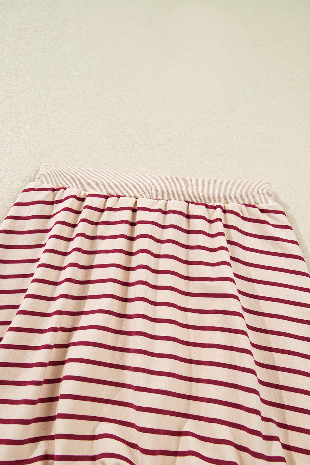 Red Stripe Cropped Collared Drop Shoulder Pullover And Bubble Mini Skirt Set-Two Piece Sets/Two Piece Dresses-[Adult]-[Female]-2022 Online Blue Zone Planet