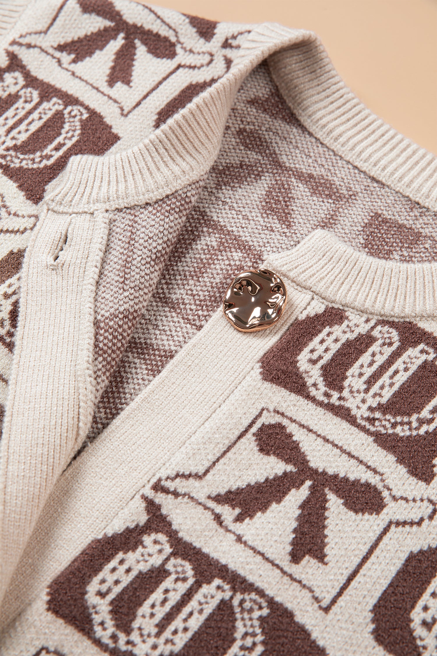 Brown Western Horseshoe Bow Pattern Button Front Sleeveless Knit Sweater-Sweaters & Cardigans/Sweater Vests-[Adult]-[Female]-2022 Online Blue Zone Planet