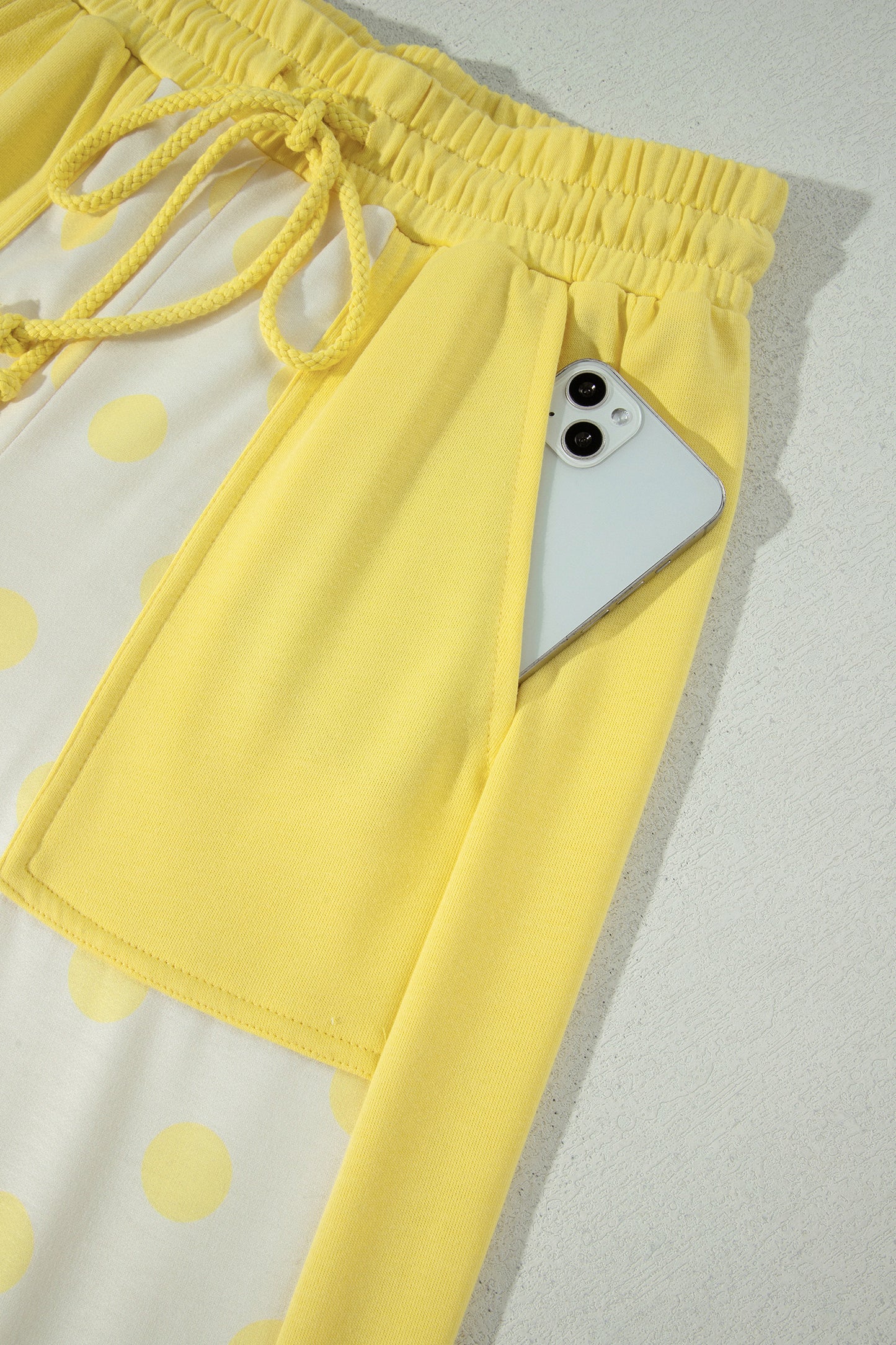 Yellow Color Block Patchwork Polka Dot Wide Leg Pant Set-Two Piece Sets/Pant Sets-[Adult]-[Female]-2022 Online Blue Zone Planet