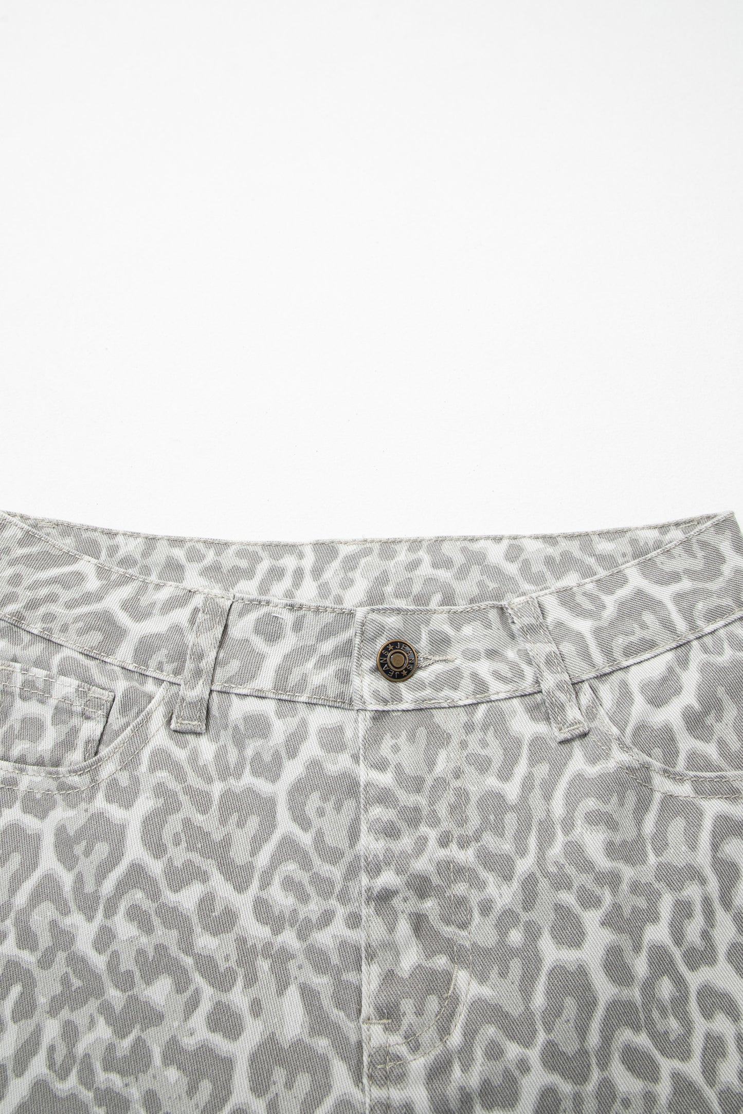 Gray Leopard Frayed Edge Wide Leg High Waist Jeans-Bottoms/Jeans-[Adult]-[Female]-2022 Online Blue Zone Planet