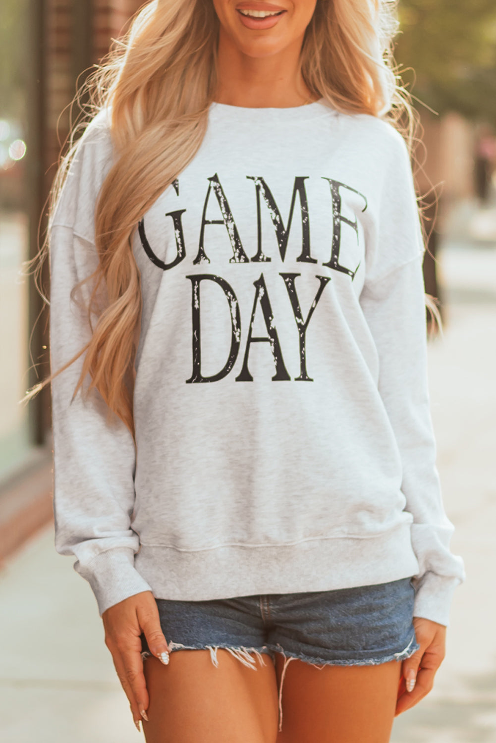 Black Vintage Washed Game Day Graphic Baggy Sweatshirt-Tops/Sweatshirts & Hoodies-[Adult]-[Female]-2022 Online Blue Zone Planet