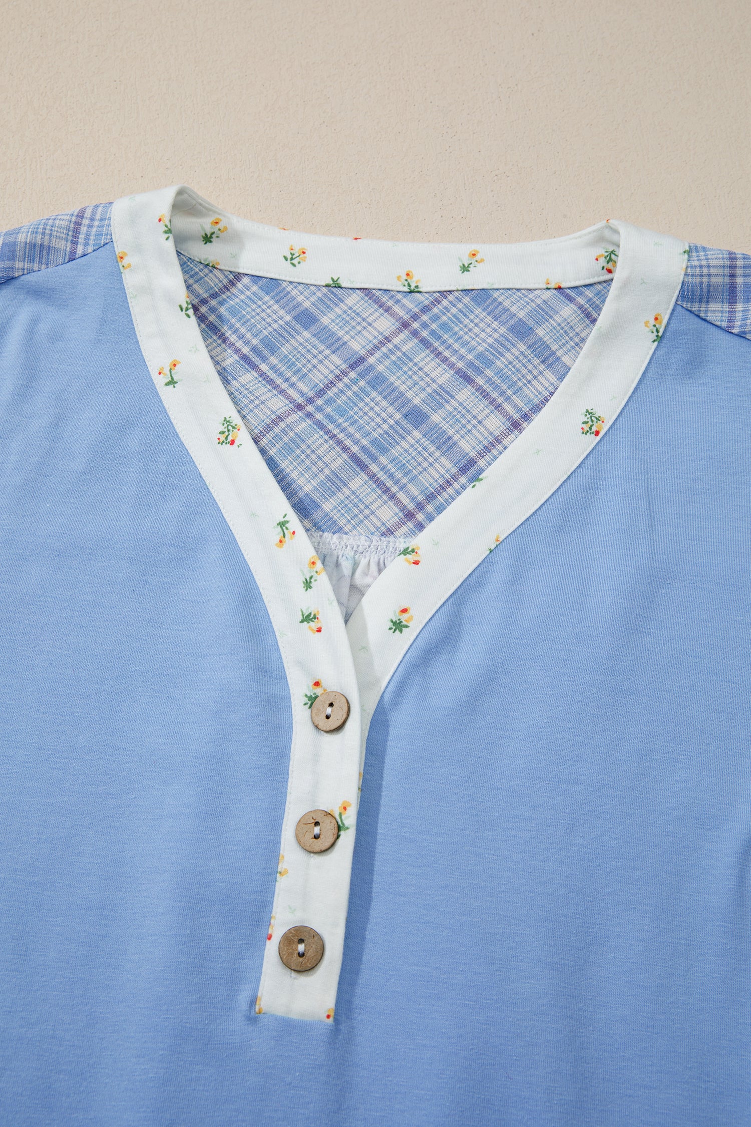 Beau Blue Color Block Plaid Bubble Sleeve Patchwork Blouse-Tops/Blouses & Shirts-[Adult]-[Female]-2022 Online Blue Zone Planet