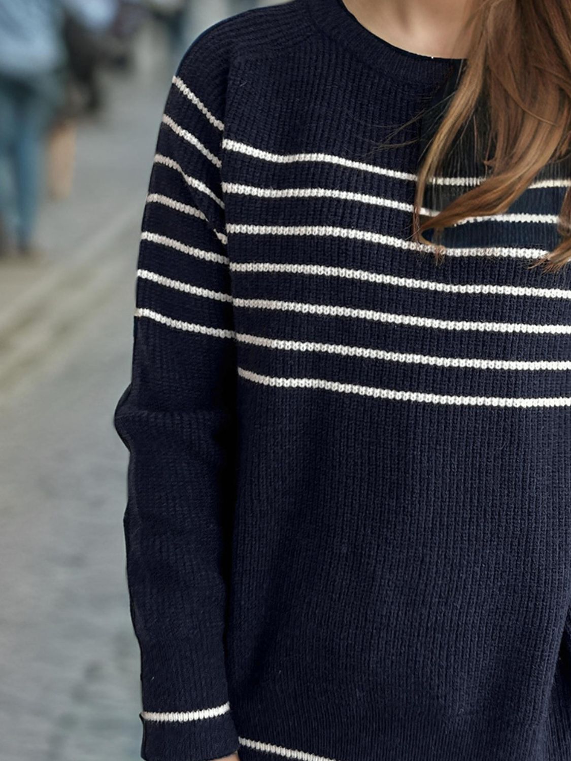 Striped Round Neck Long Sleeve Sweater-TOPS / DRESSES-[Adult]-[Female]-2022 Online Blue Zone Planet