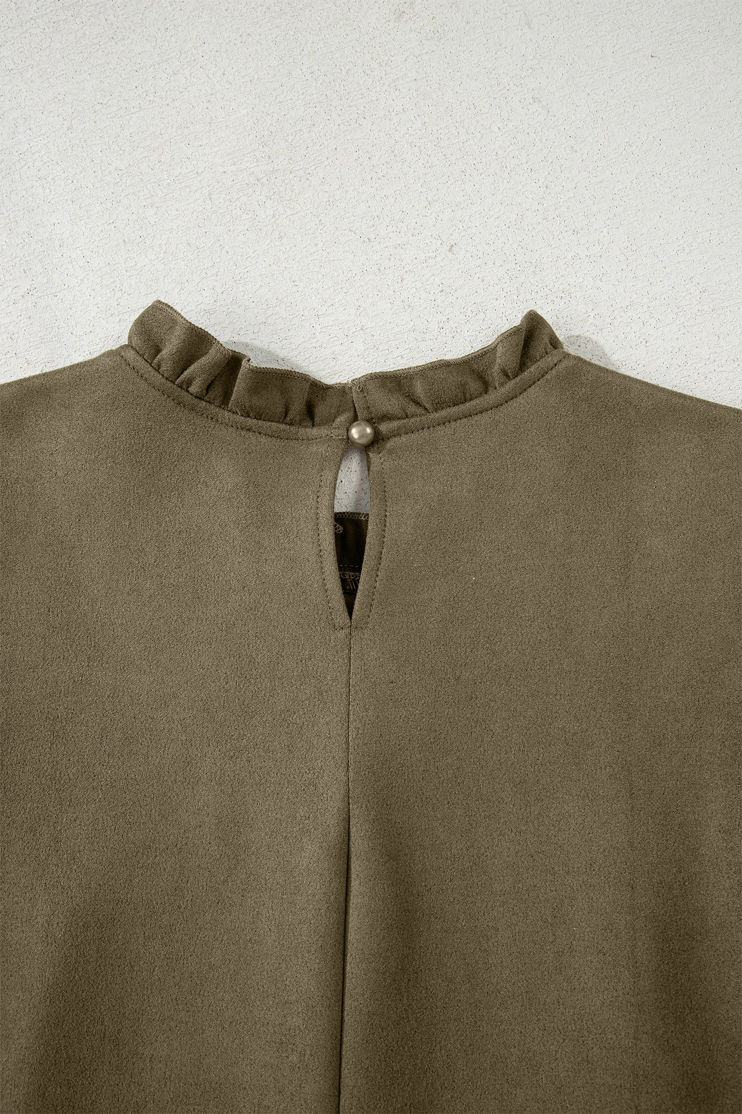 Moss Green Frilled Round Neck Short Puff Sleeve Shift Mini Dress-TOPS / DRESSES-[Adult]-[Female]-2022 Online Blue Zone Planet