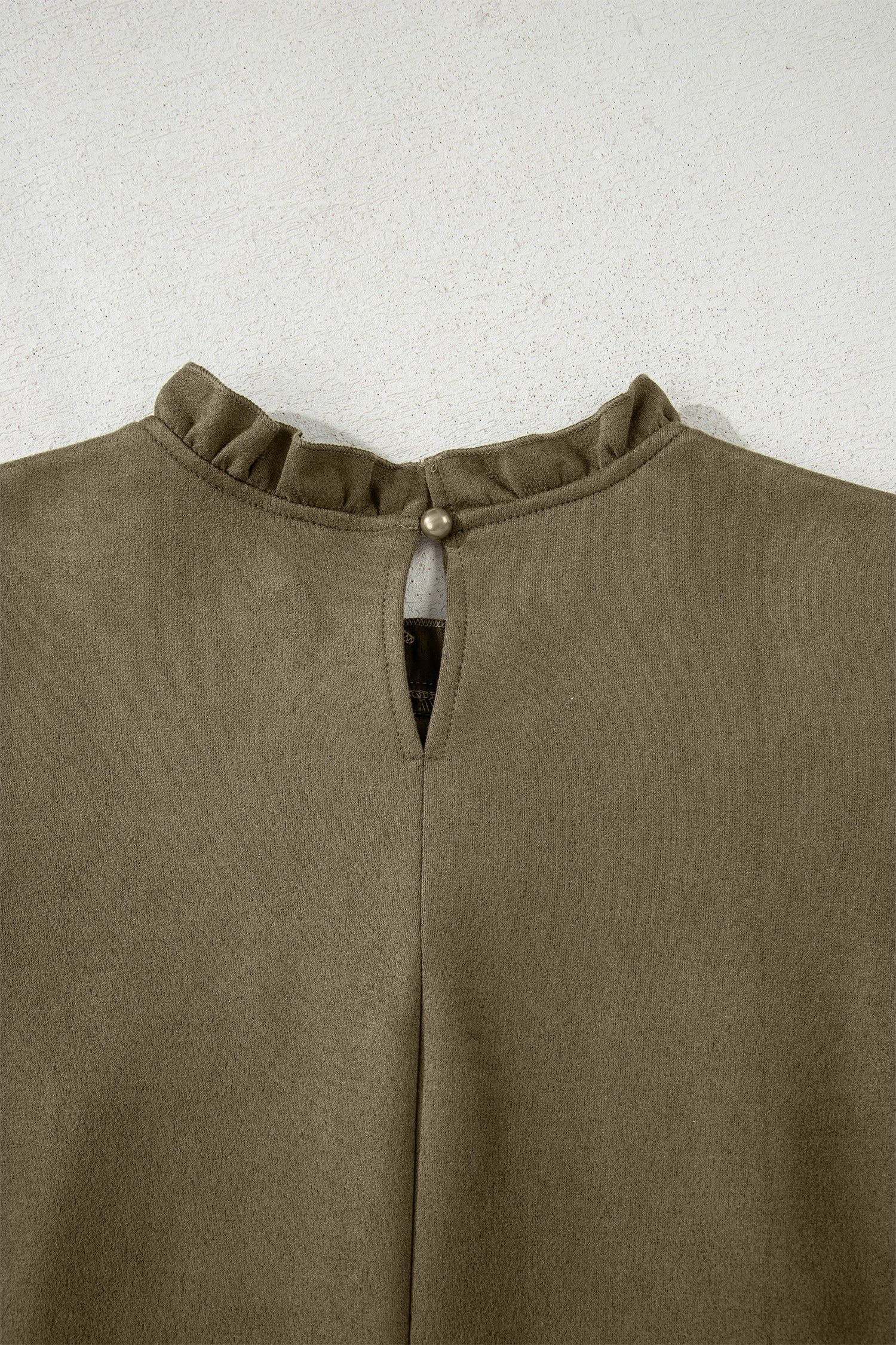 Moss Green Frilled Round Neck Short Puff Sleeve Shift Mini Dress-TOPS / DRESSES-[Adult]-[Female]-2022 Online Blue Zone Planet