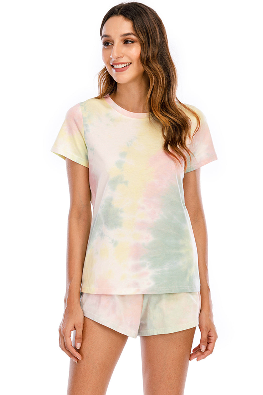 Tie-Dye Round Neck Short Sleeve Top and Shorts Lounge Set-TOPS / DRESSES-[Adult]-[Female]-2022 Online Blue Zone Planet