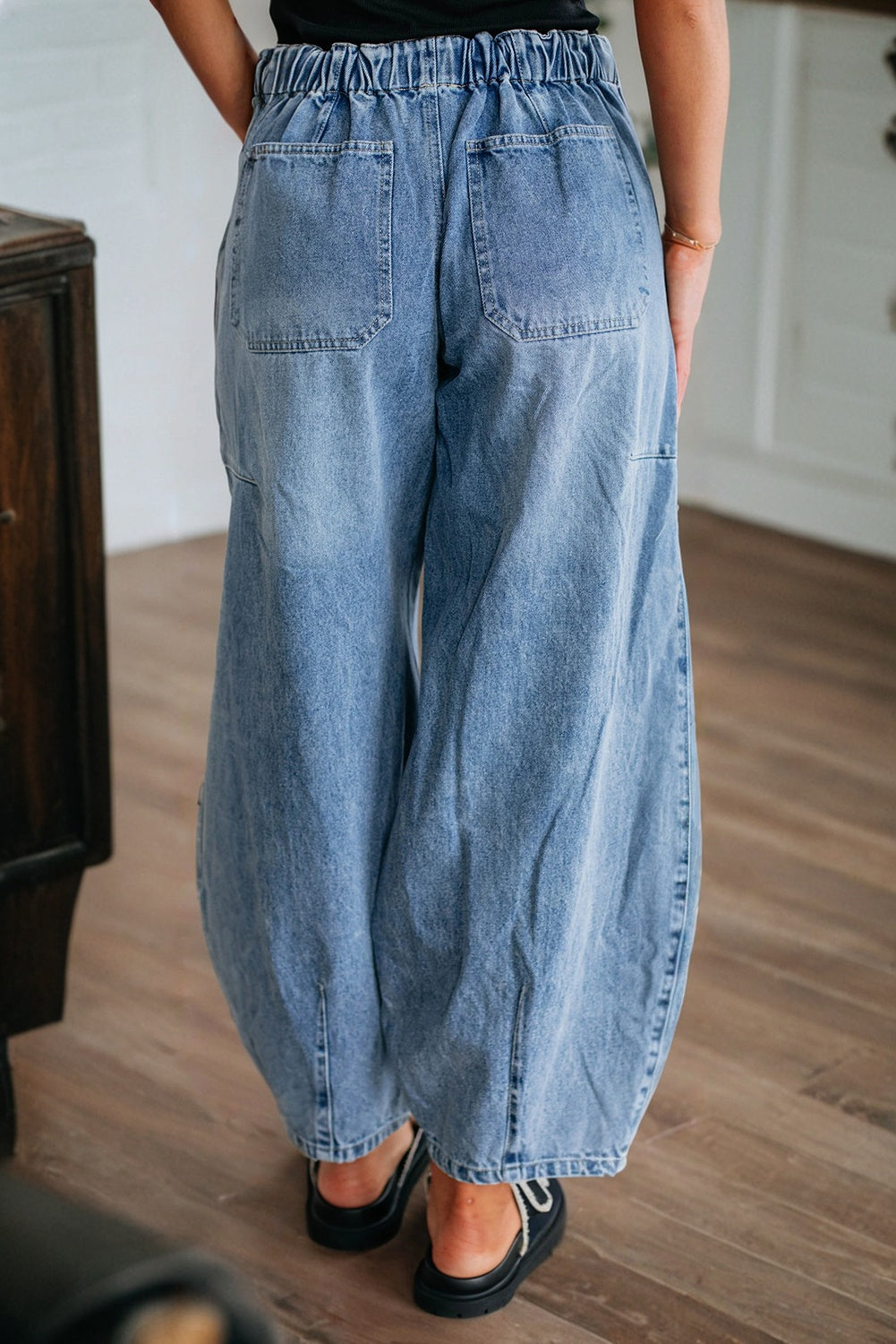 Myosotis Large Patch Pocket Drawstring Paperbag Waist Barrel Jeans-Bottoms/Jeans-[Adult]-[Female]-2022 Online Blue Zone Planet