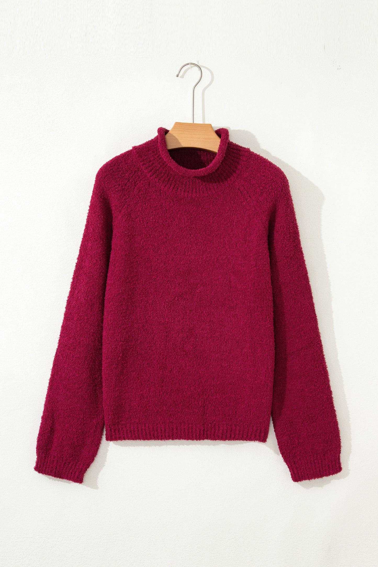 Burgundy Popcorn Mock Neck Solid Sweater-Sweaters & Cardigans/Sweaters-[Adult]-[Female]-2022 Online Blue Zone Planet