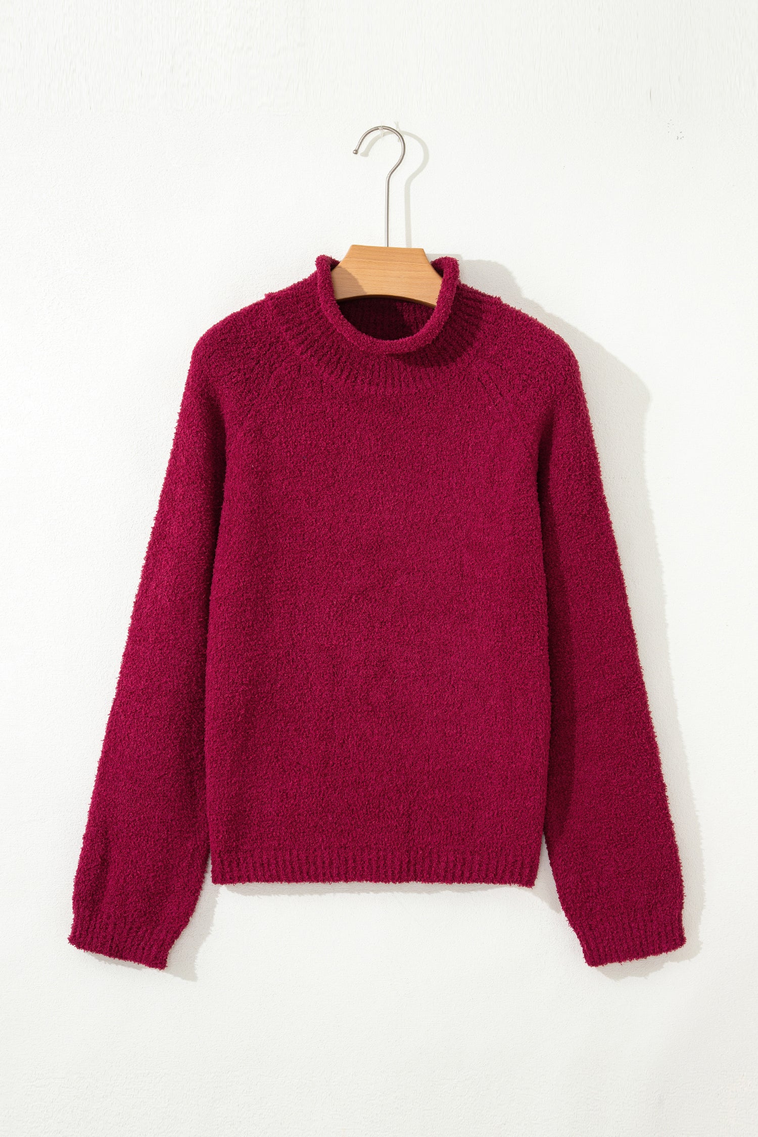 Burgundy Popcorn Mock Neck Solid Sweater-Sweaters & Cardigans/Sweaters-[Adult]-[Female]-2022 Online Blue Zone Planet