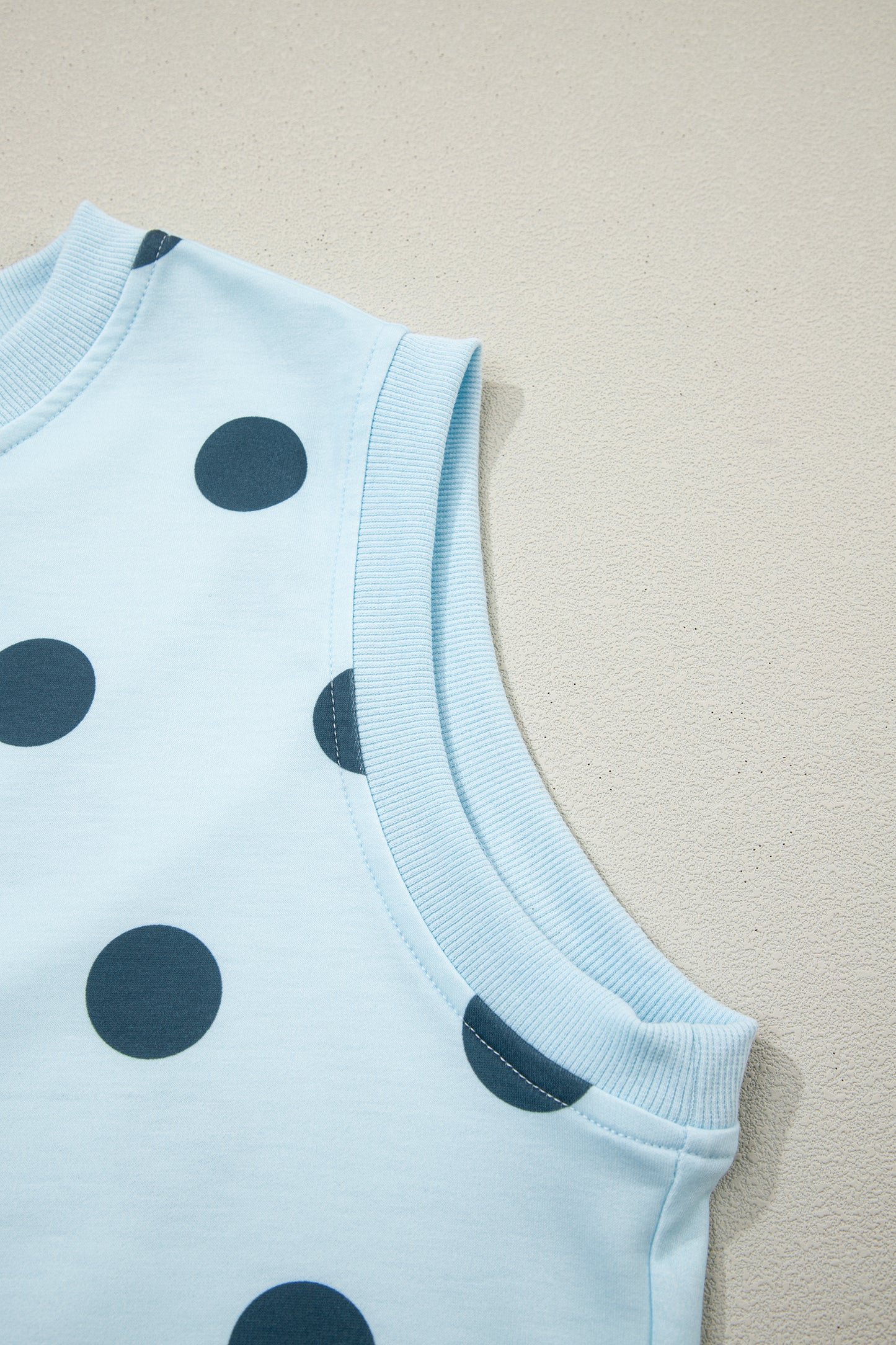 Sky Blue Ribbed Trim Polka Dot Print Tank Split Mini Skort 2pcs Set-Two Piece Sets/Two Piece Dresses-[Adult]-[Female]-2022 Online Blue Zone Planet